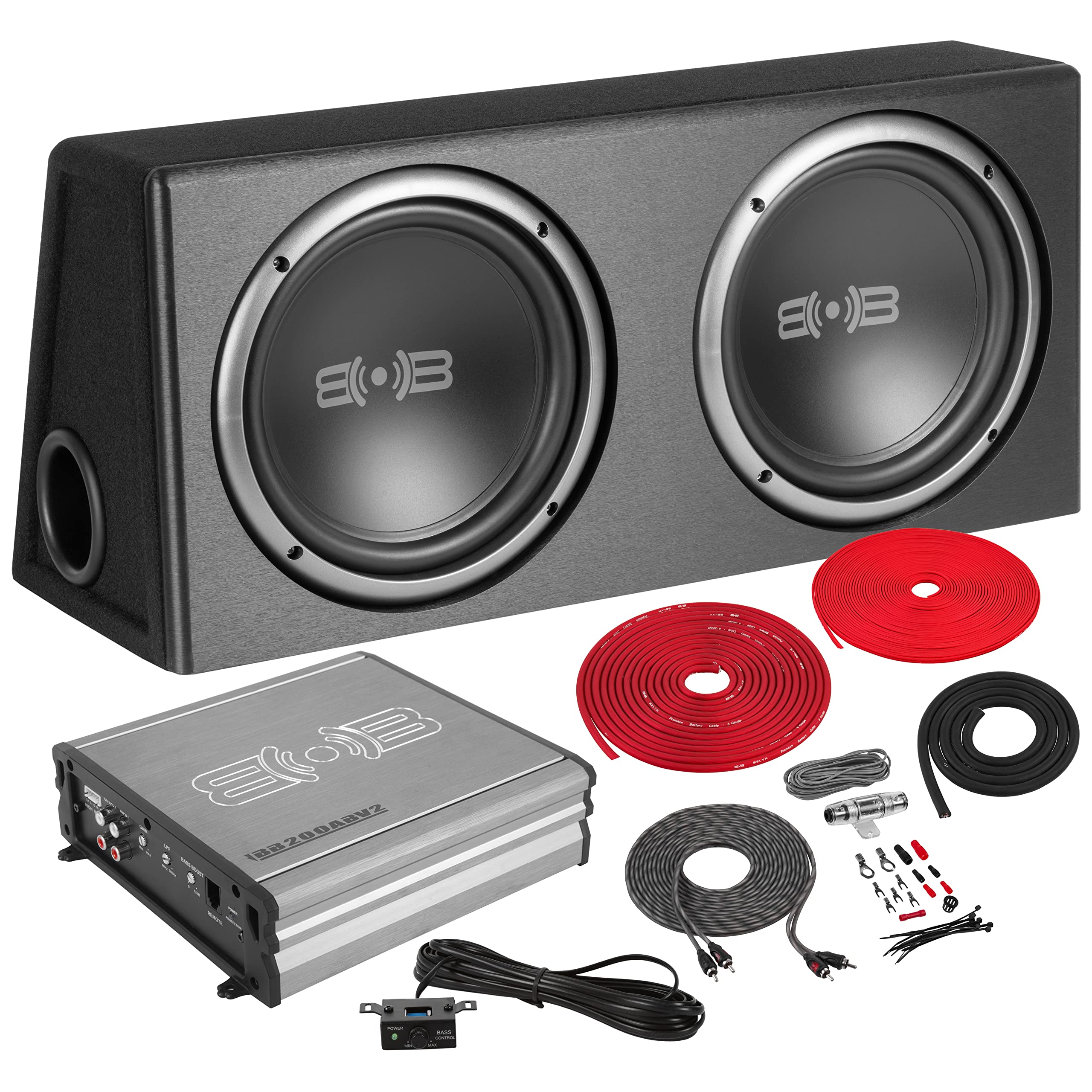 Belva Bpkg210V2 1000W Dual 10' Car Subwoofer With Ported Enclosure, Monoblock Amplifier, Wiring Kit And Remote Bass Knob
