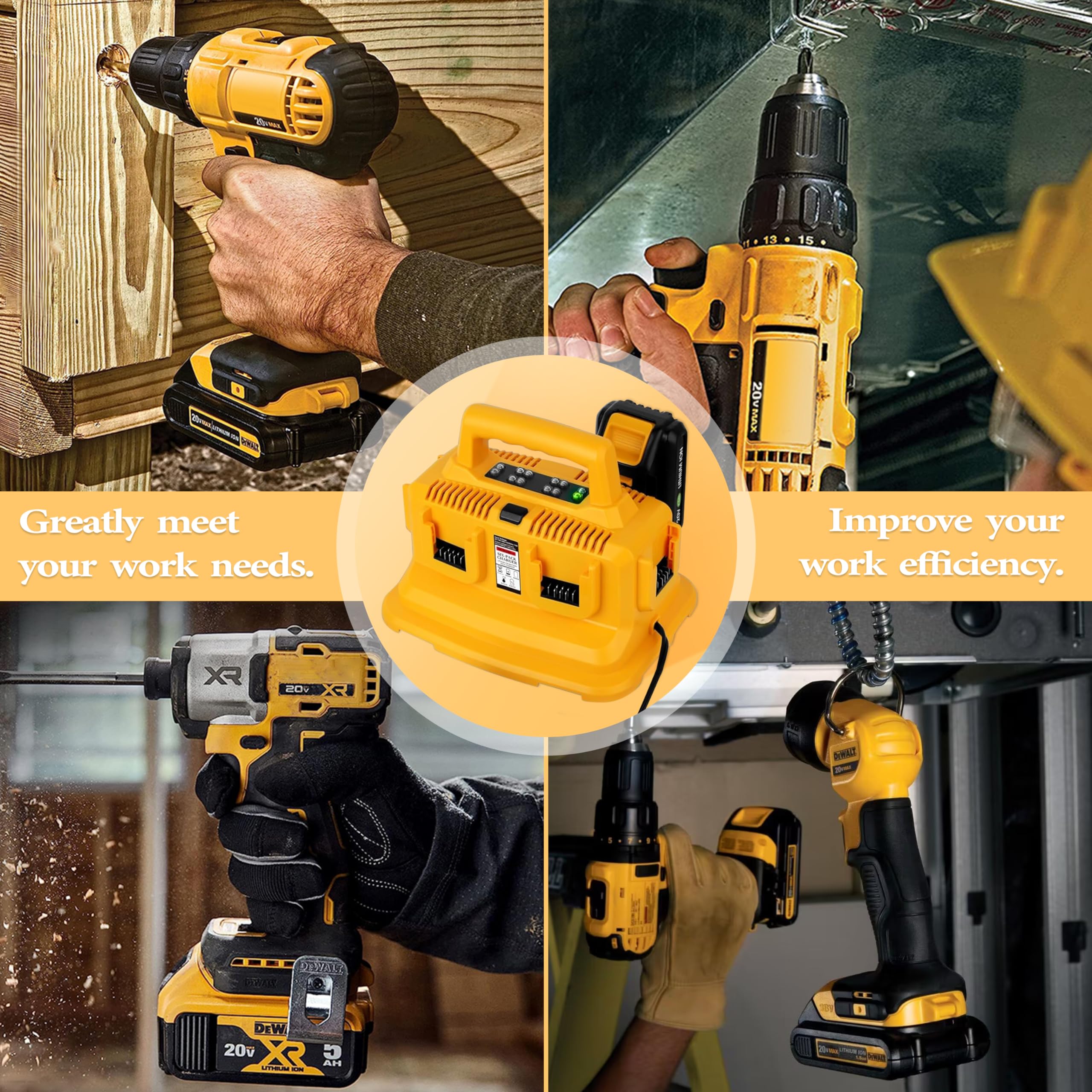 Dmmns 6 Ports Rapid Battery Charger Station,Replacement For Dewalt Flexvolt 20V/60V Battery Charger,Compatible With Dewalt 20V/6