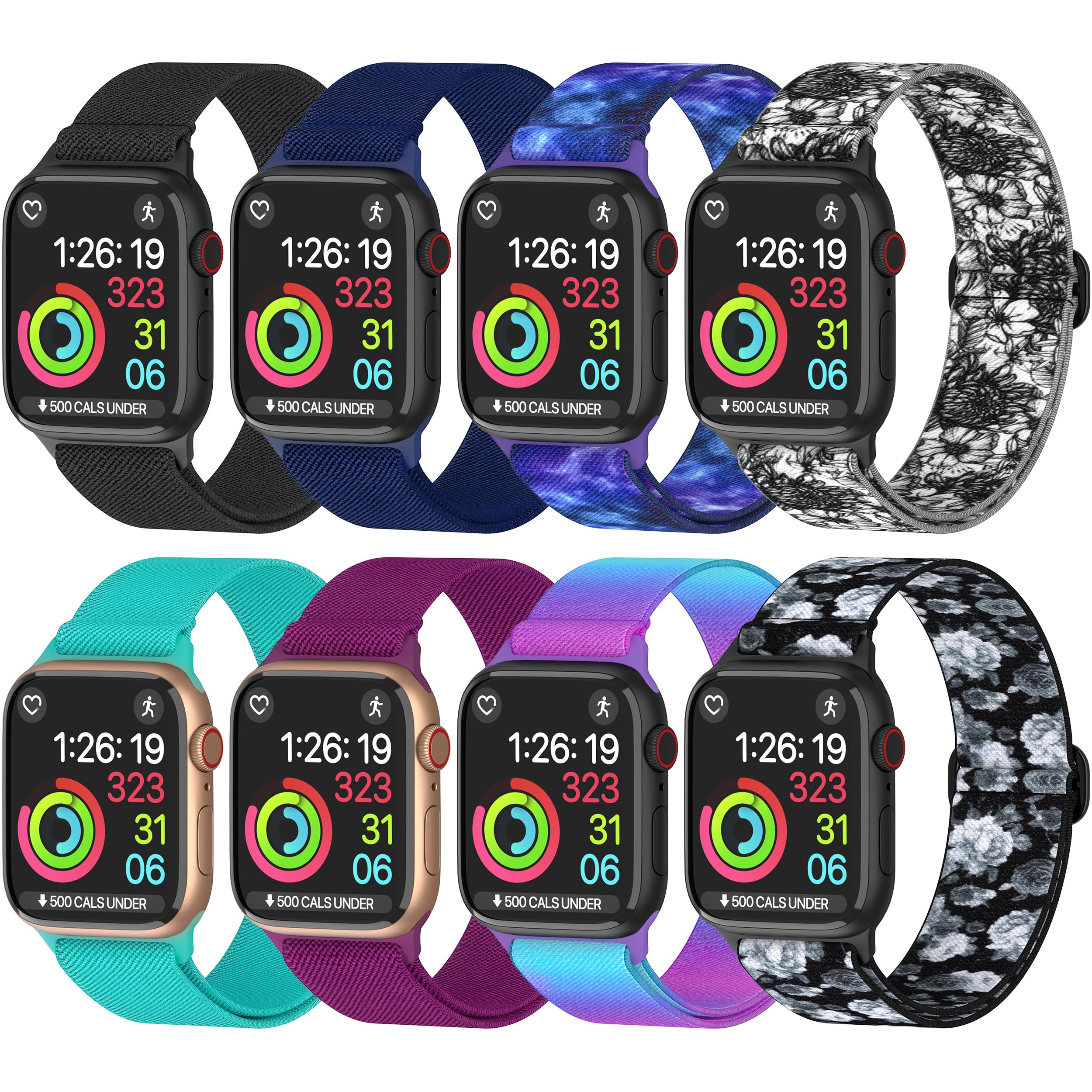 Thunderfit Nylon Smart Watch Band,Compatible With Apple Watch Ultra, Adjustable Strap 8 Pack (Sapphire Blue, Dark Raspberry, Cha
