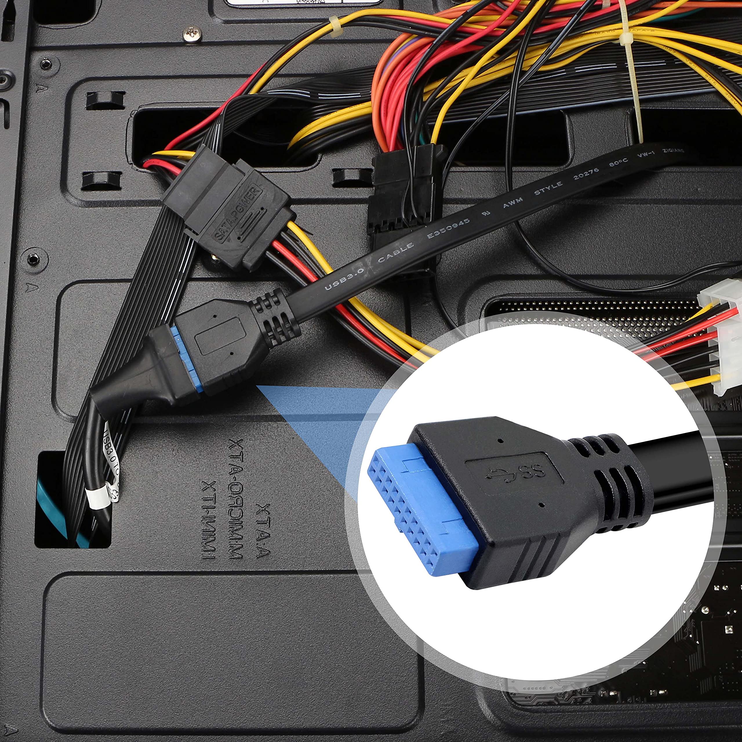 Xmsjsiy Usb 3.0 Front Panel Cable, Motherboard 19/20Pin Cable To Usb Female Splitter Adapter Extension Connector  50Cm/19.6Inch