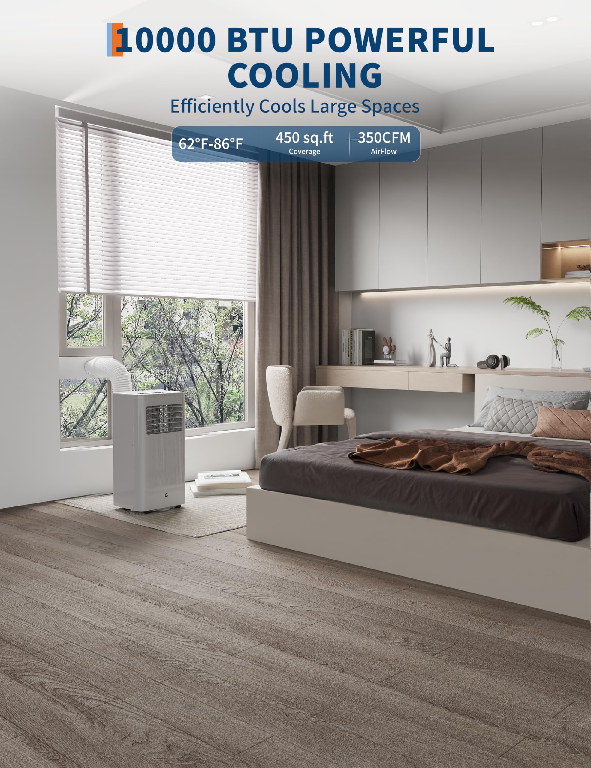 Garveetech 10000 Btu Portable Air Conditioner, Quiet 3-In-1 Cooling Unit For Rooms Up To 450 Sq.Ft, Includes Dehumidifier & Fan