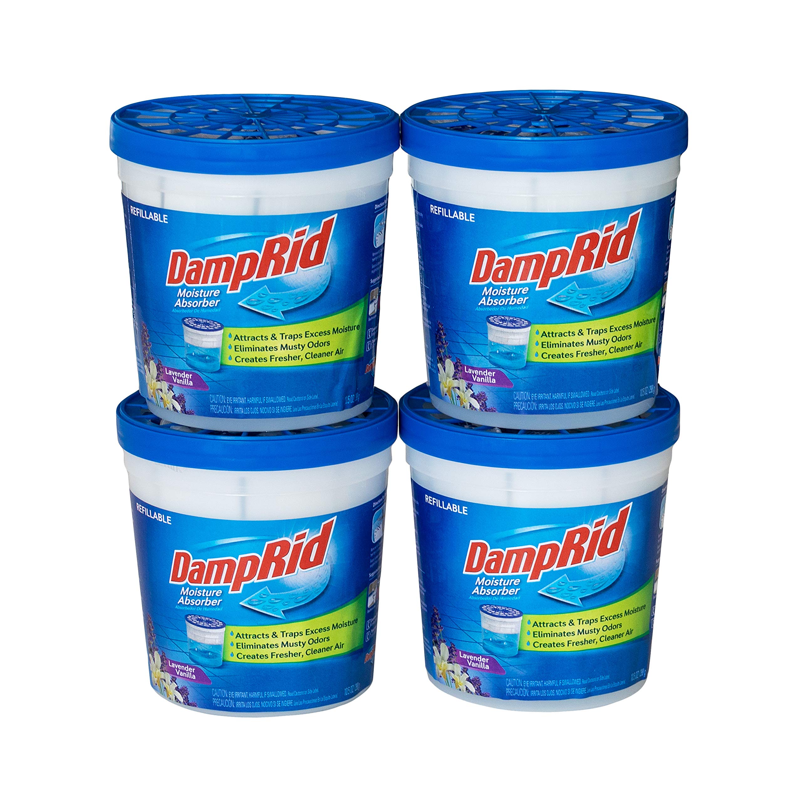 Damprid Absorber 10.5Oz Refillable Absorber Traps Moisture For Fresher, Cleaner Air, 10.5Oz Cups   4 Pack, Blue, 4 Count