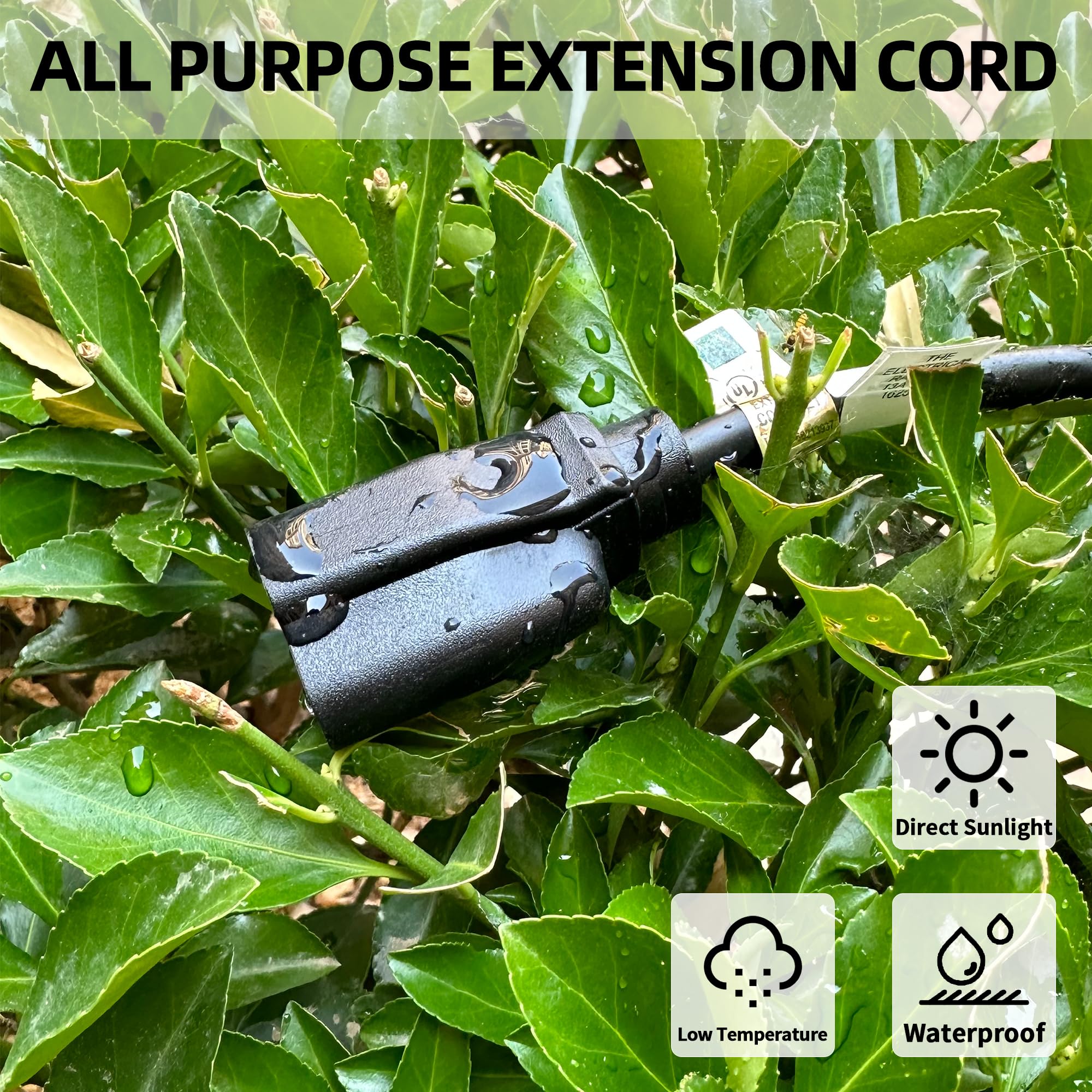 Yojoe Indoor Outdoor Extension Cord, 3 Prong 13A Weatherproof Power Extension Cord, 16 Gauge Heavy Duty 10 Ft Black Extension Co