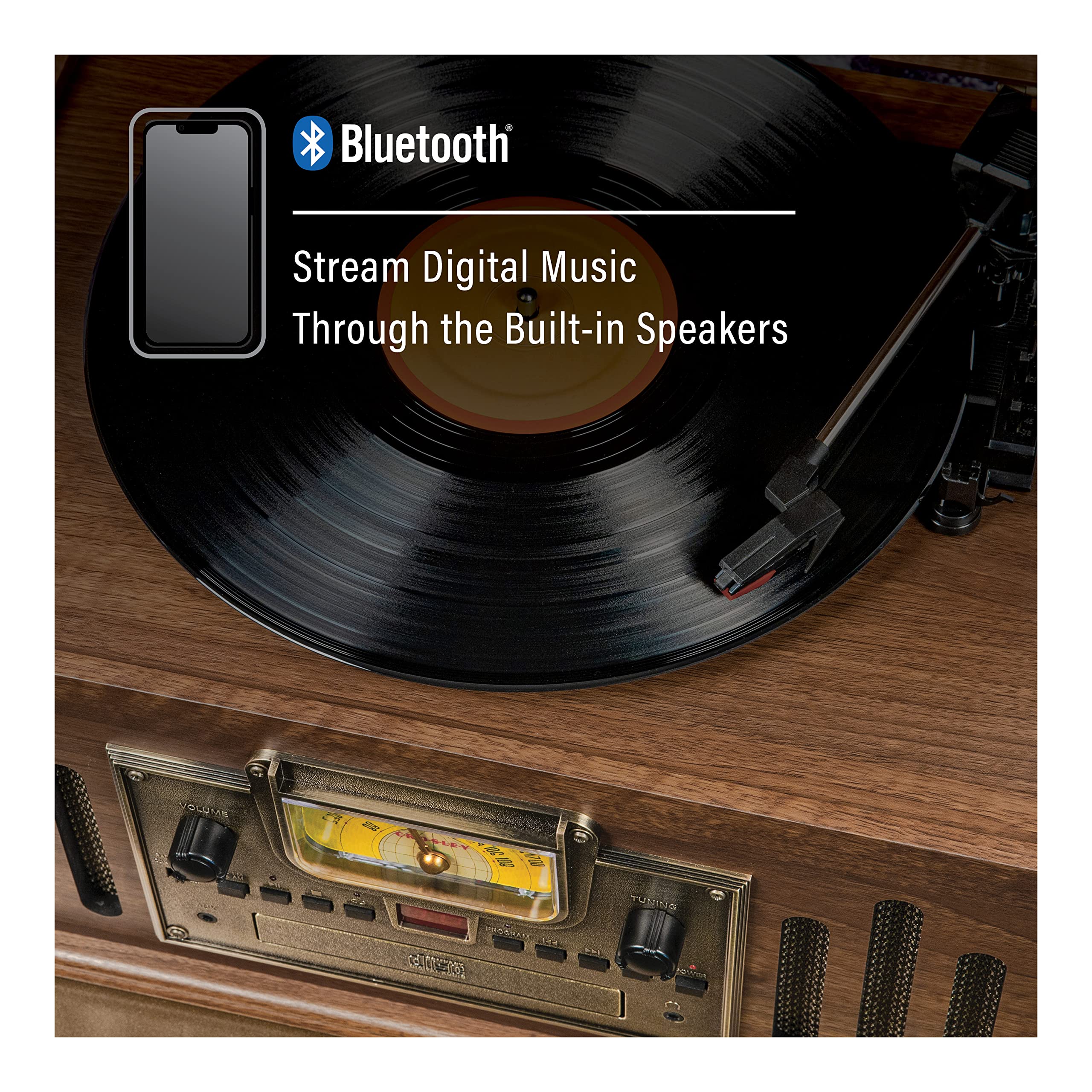 Crosley Cr704B Wa Musician 3 Speed Turntable With Radio, Cd/Cassette Player, Aux In And Bluetooth, Walnut