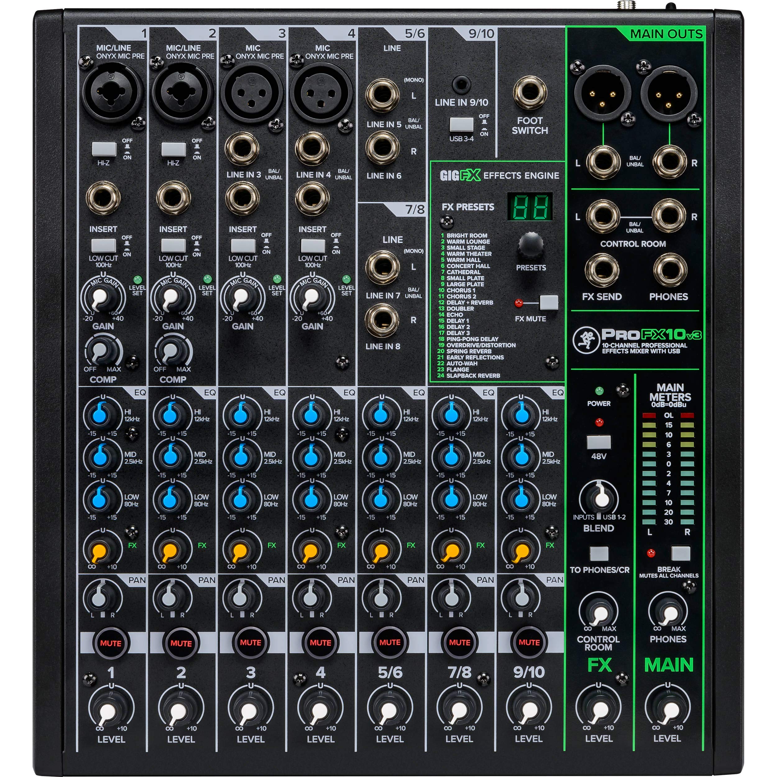 Mackie Profx10V3 10-Channel Professional Analog Mixer With Usb, Onyx Mic Preamps And Gigfx Effects Engine