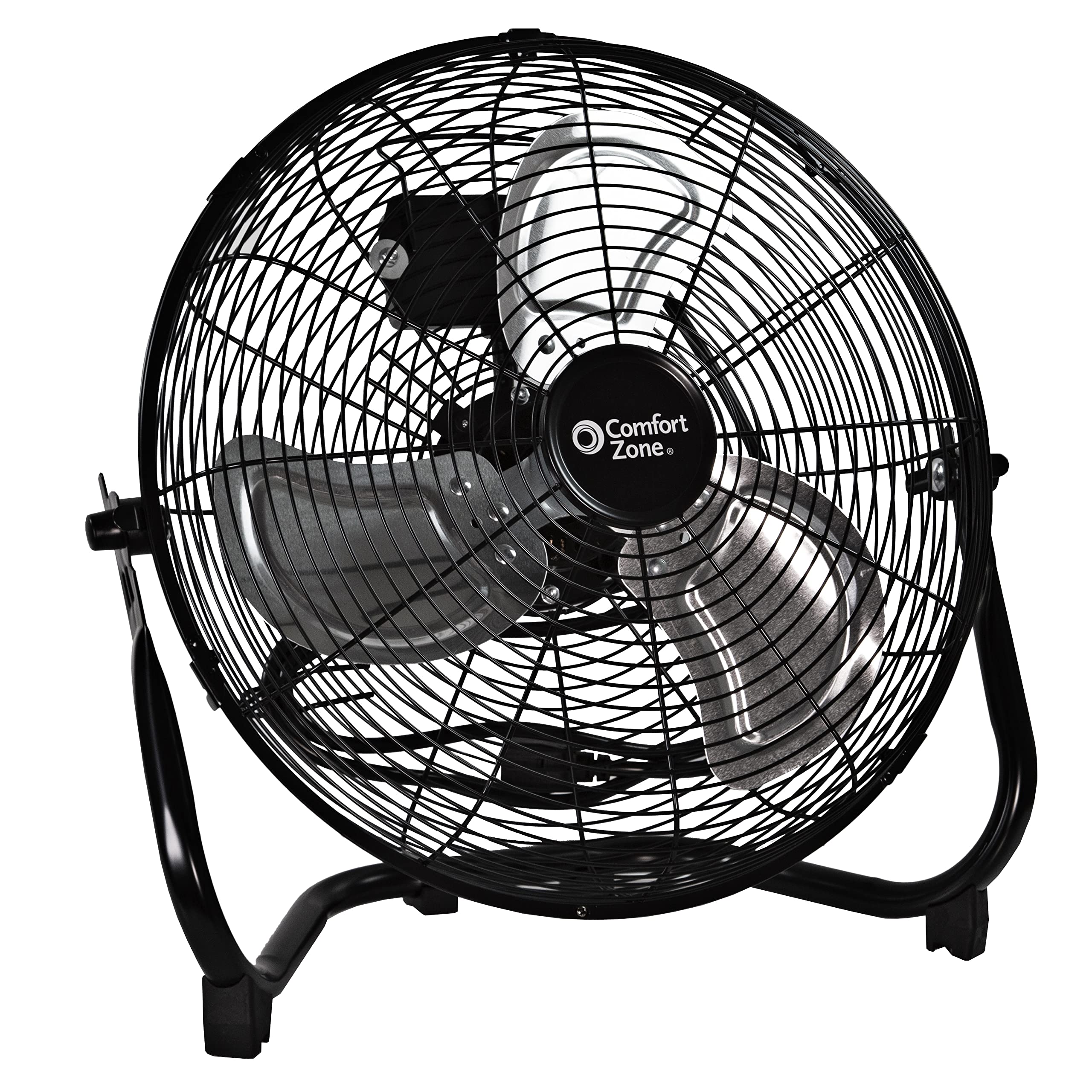 Comfort Zone Cradle Floor Fan, Electric, High Velocity,180 Degree Adjustable Tilt, 14 Inch, 3 Speed, Carry Handle, Rubber Feet,
