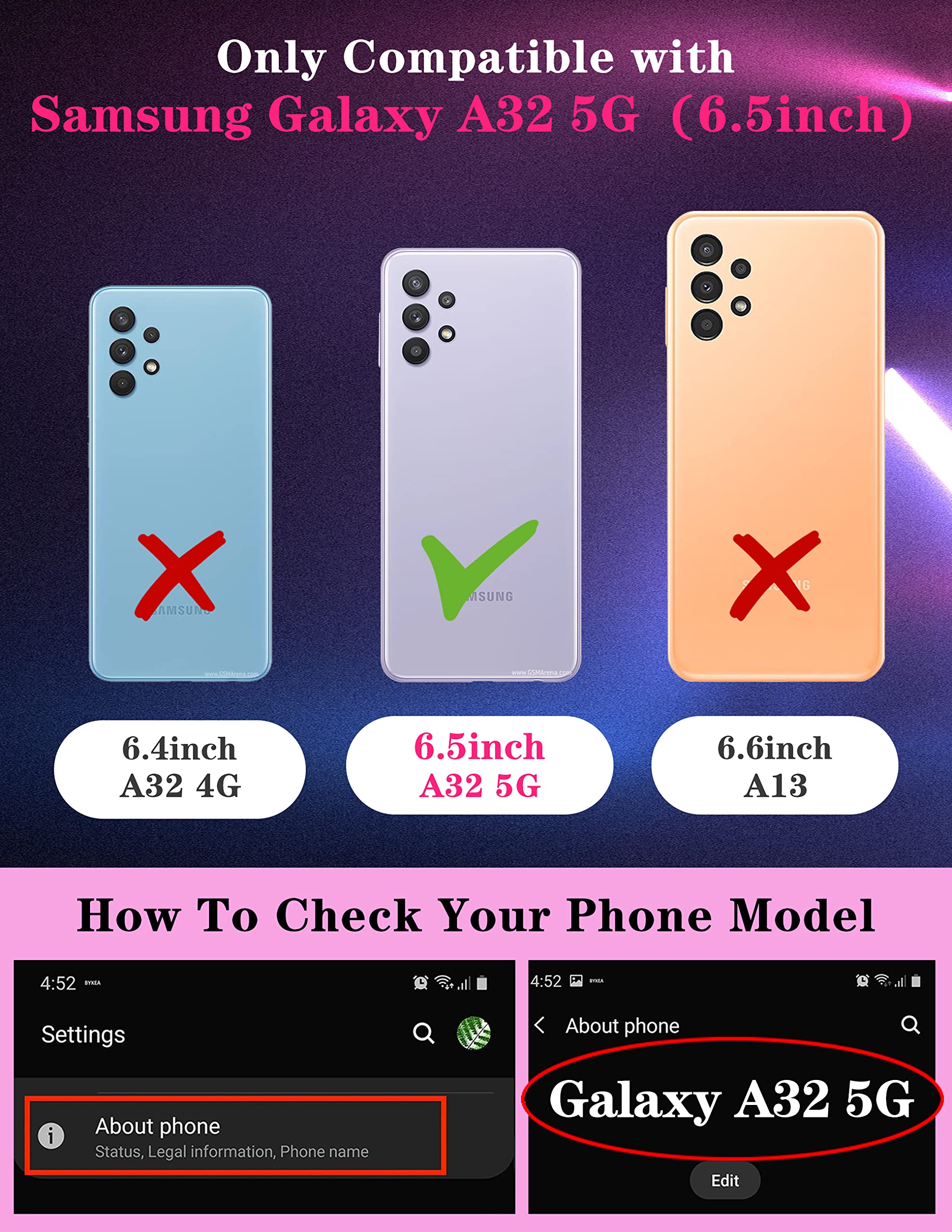 Goocrux (2In1 For Samsung Galaxy A32 5G Case Smile Face Cute Women Girls Phone Cover Smile Design With Slide Camera Cover+Ring H