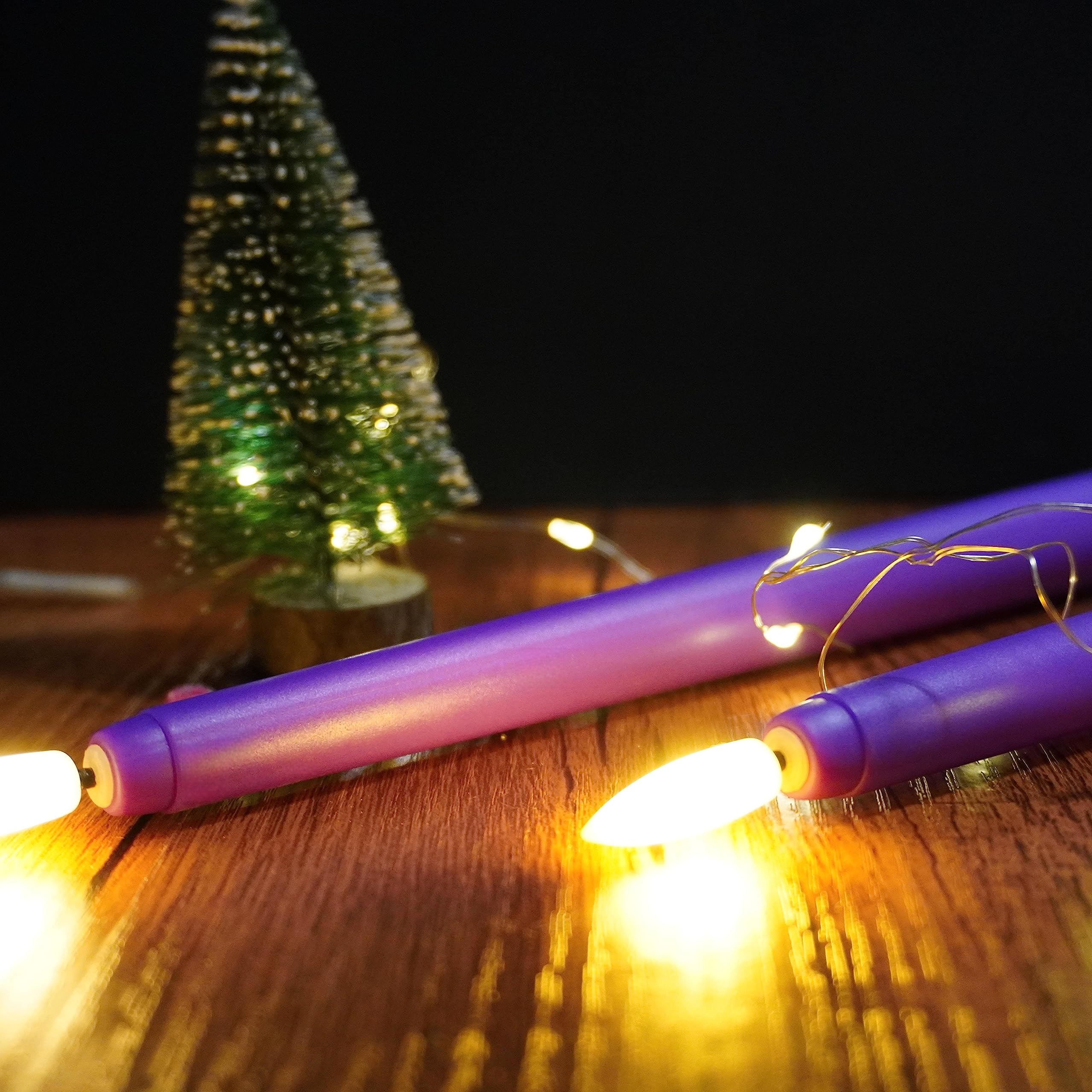 Ni Jasw Purple Flameless Taper Candles With Remote, Flickering Battery Operated Led Candlesticks Set Of 6