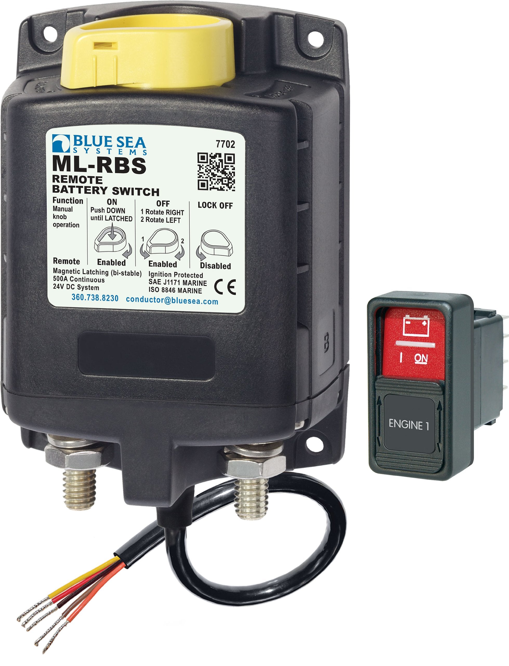 Blue Sea Systems 7702 ML-RBS 24V DC 500A Remote Battery Switch with Manual Control, Beige