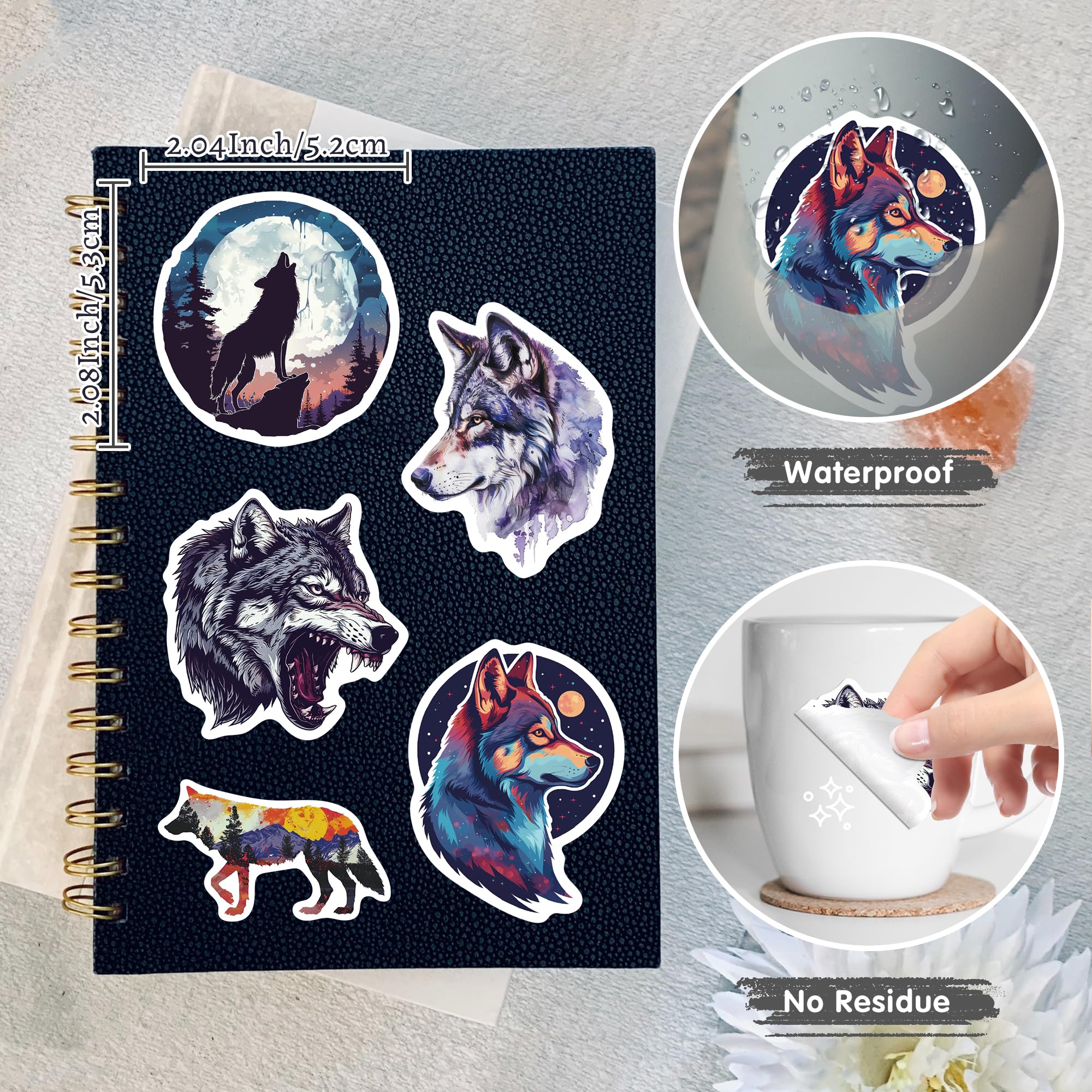 100 Pcs Wolf Stickers,Wild Wolf Gifts For Kids Teens Girls,Unique Designed Vinyl Waterproof Stickers For Hydroflask Water Bottle Laptop Computer Skateboard