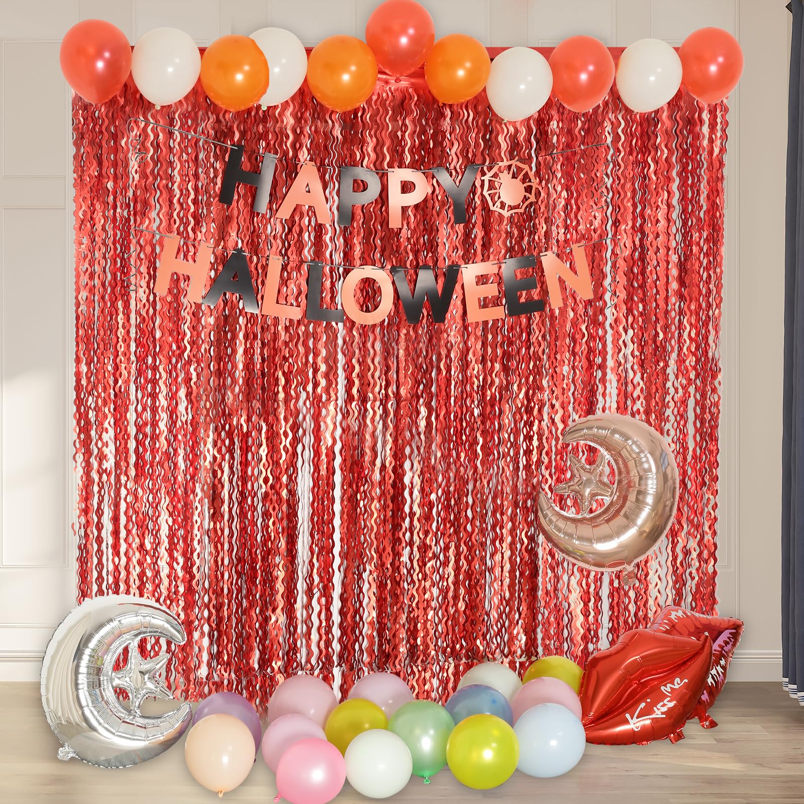 4 Pack Red Streamers Party Decorations   3.3X6.6Ft Foil Curtain Background For Birthday Decorations | Wedding | Halloween | Chri