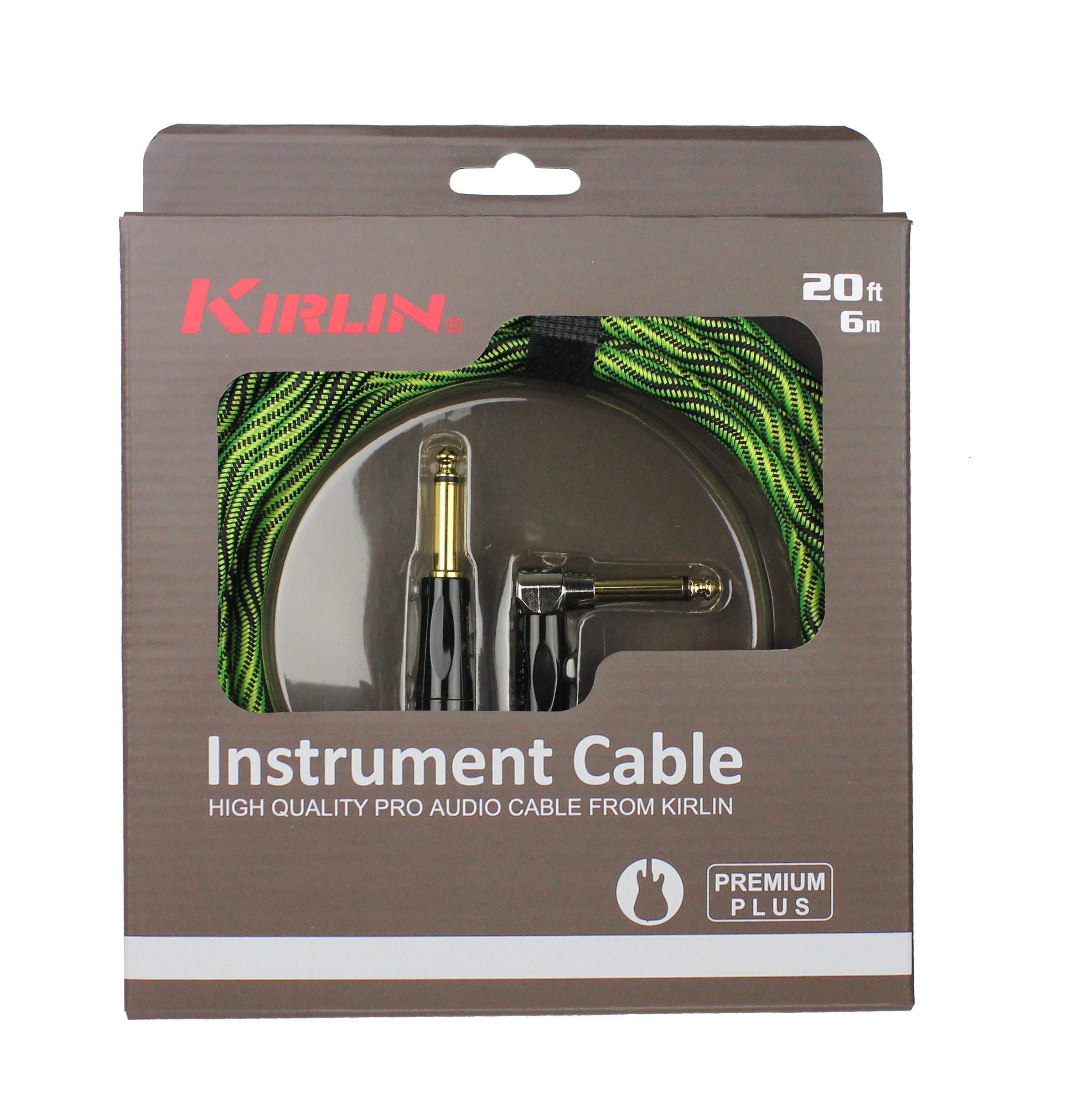 Kirlin Cable Iwb Instrument Cable, 1/4 Inch Right Angle To Straight, Black Green Wave, 20Ft (Iwb 202 Bfgl 20/Wbg)