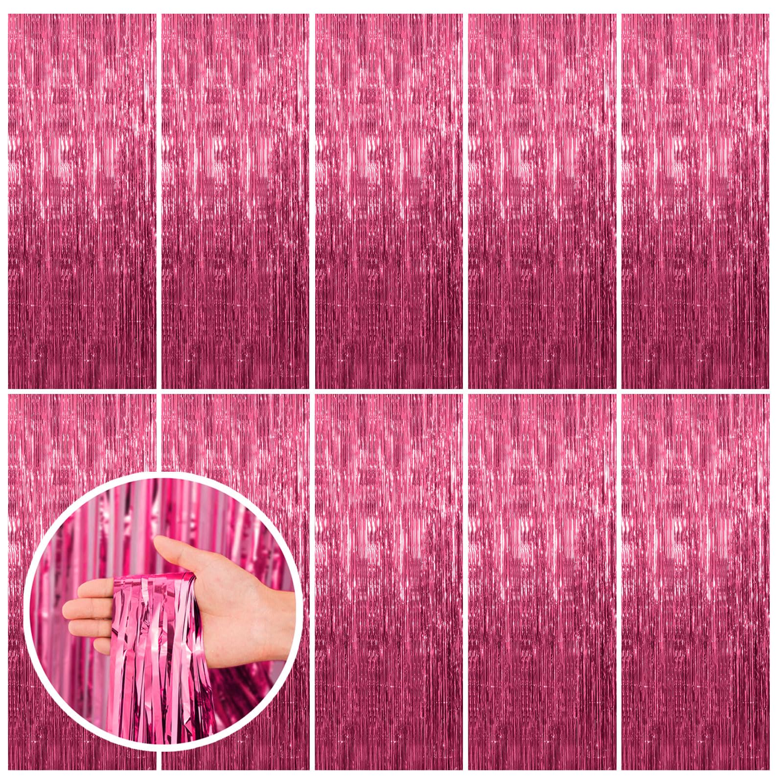 10 Pack Pink Backdrop Party Decorations Tinsel Curtain Party Backdrop Foil Fringe Birthday Decorations Photo Booth Streamer Back