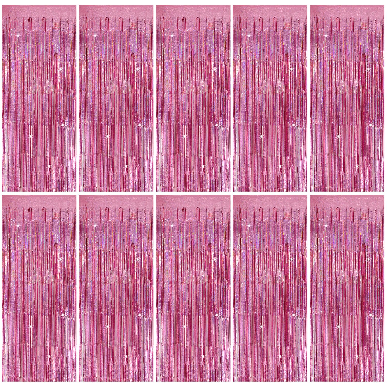 Tinsel Curtain Party Backdrop Pink Birthday Party Decorations 10 Packs Glitter Foil Fringe Curtain Party Decor Streamers Photo B