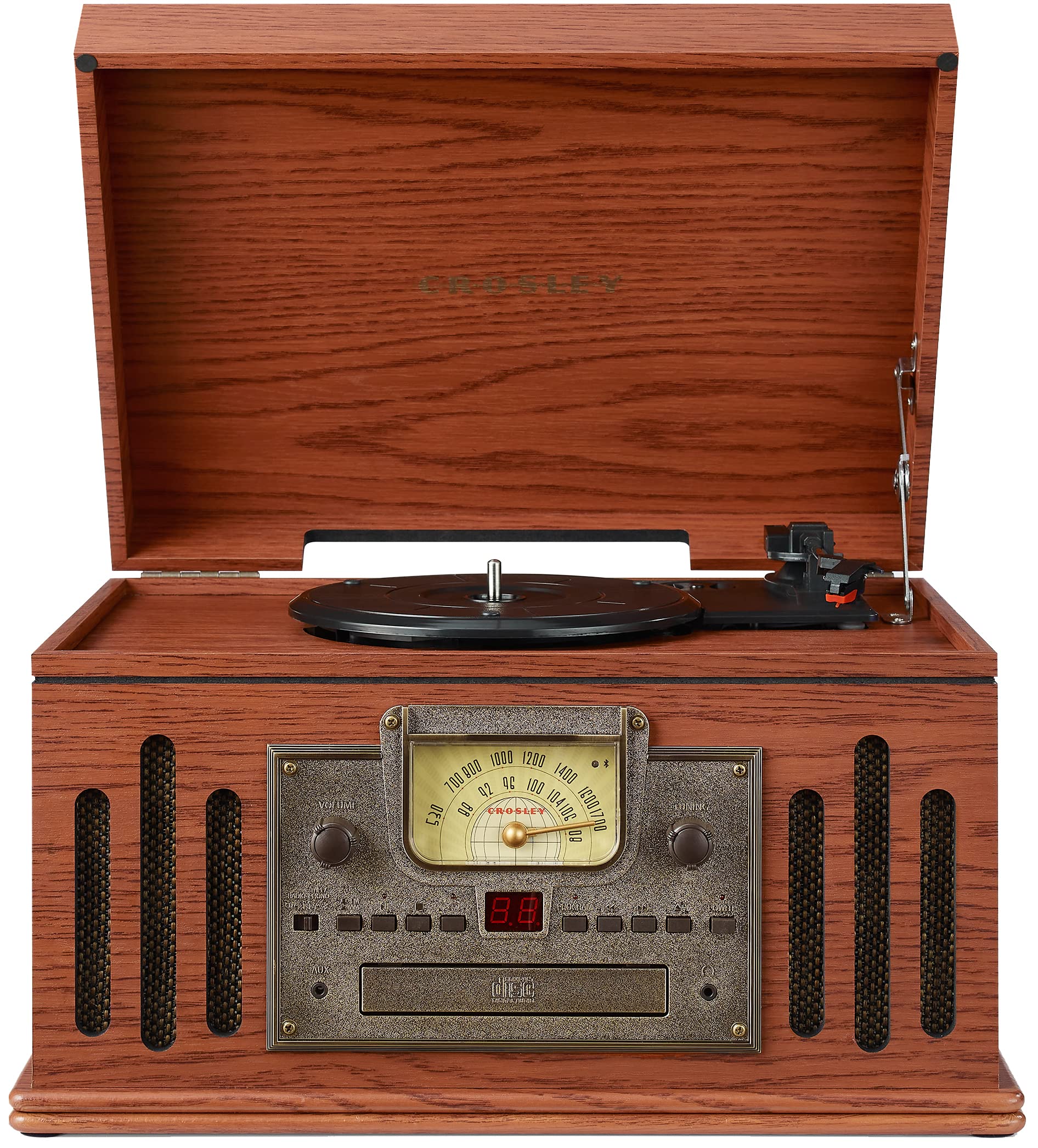 Crosley Cr704B Pa Musician 3 Speed Turntable With Radio, Cd/Cassette Player, Aux In And Bluetooth, Paprika