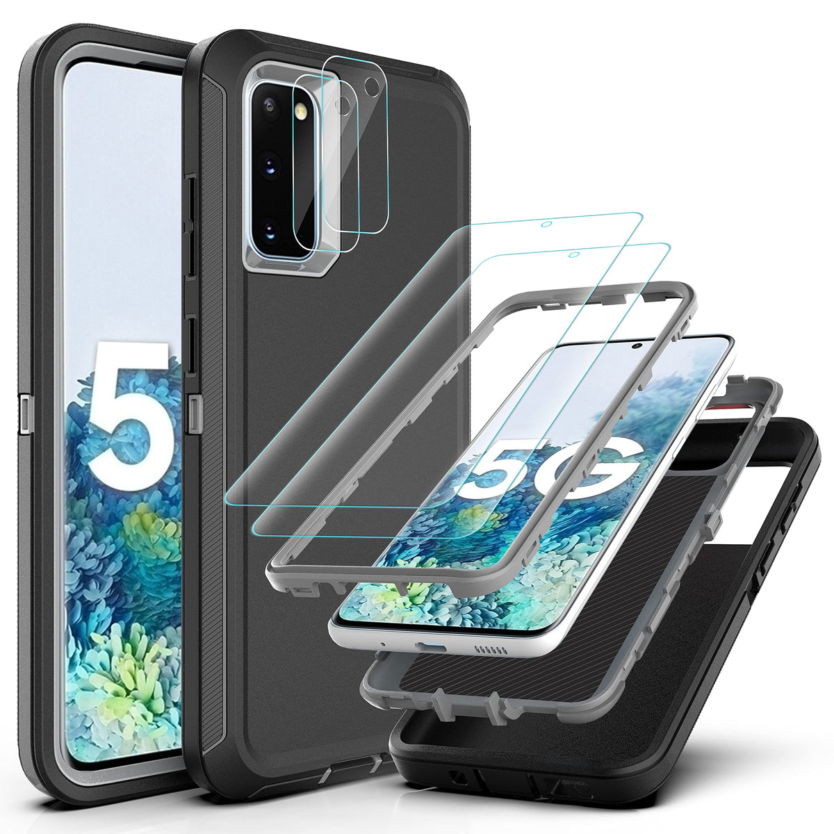 Ymhxcy Galaxy S20 Case With Self Healing Flexible Tpu Film[2 Pack] And Camera Lens Screen Protective Film[2 Pack], Heavy Protect