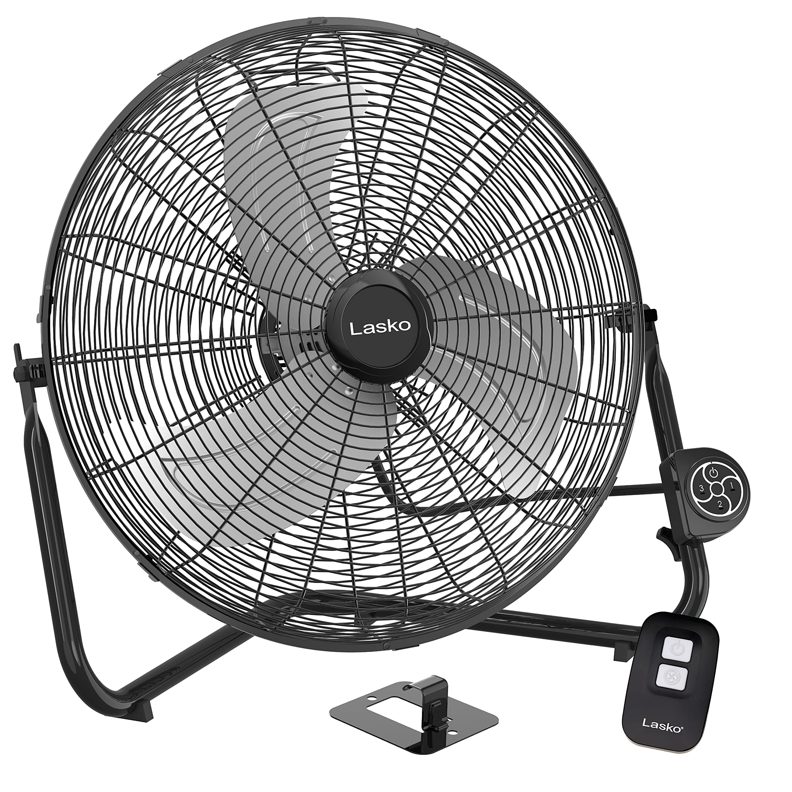 Lasko High Velocity Fan With Quickmount For Floor Or Wall Mount Use, 3 Powerful Speeds, Remote Control For Garage, Shop, Attic, 20', Black, H20660, Large