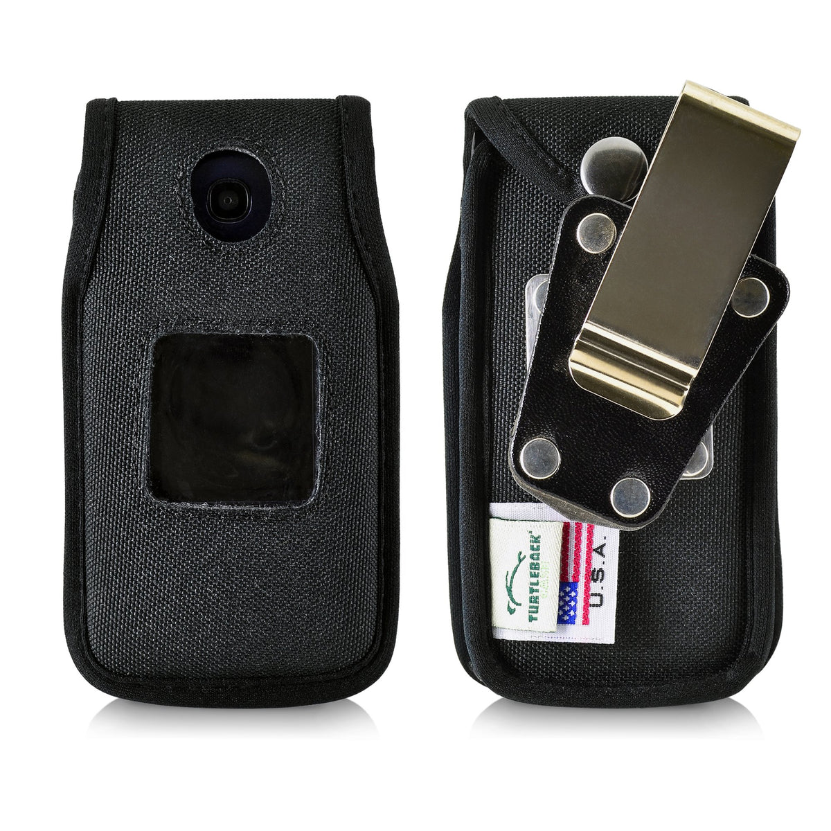Turtleback Fitted Case Made for Alcatel Go Flip, Flip V, ATT Cingular FLIP2 and T-Mobile 4044W, MYFLIP (A405DL) Flip Phone Black Nylon Heavy Duty Rotating Removable Metal Belt Clip