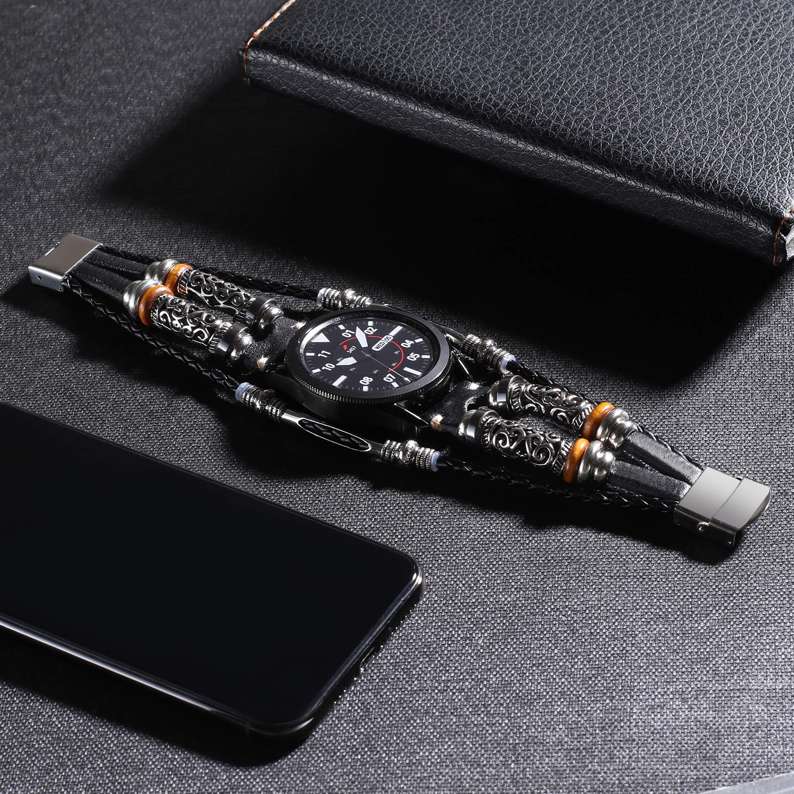 Konafei Compatible With Samsung Galaxy Watch 7&Fe&6&5&4&3 Band/40Mm 44Mm/Watch 5 Pro/Watch 6&4 Classic 43Mm/47Mm/42Mm/46Mm/Active 2/Garmin Venu, 20Mm Leather Bracelet Metal Buckle Strap For Women&Men