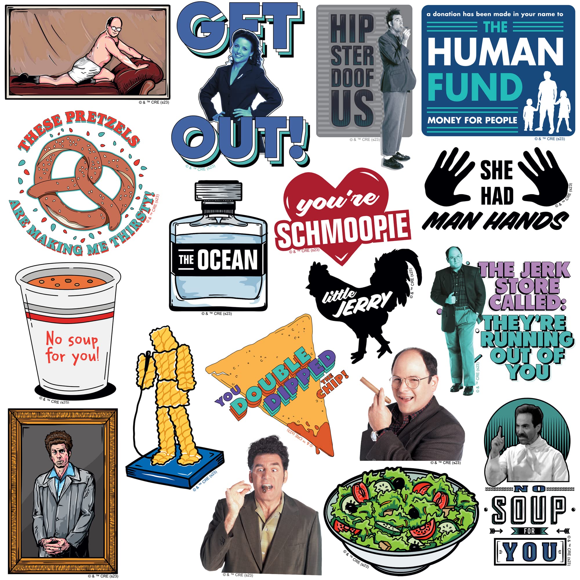 Seinfeld 50Ct Vinyl Large Deluxe Stickers Variety Pack   Laptop, Water Bottle, Scrapbooking, Tablet, Skateboard, Indoor/Outdoor