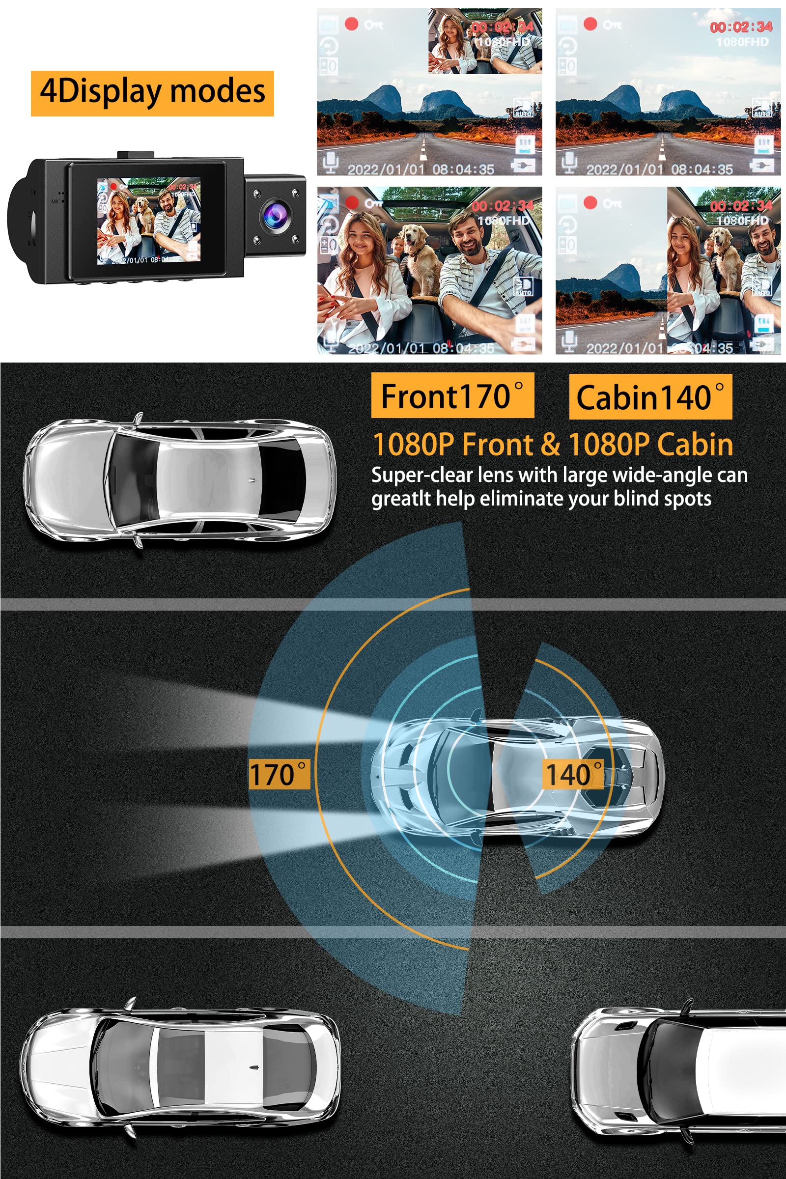 Dual Dash Cam Front And Inside Fhd 1080P Dashcams For Cars With Infrared Night Vision Car Camera Driving Recorder 24H Park Monit