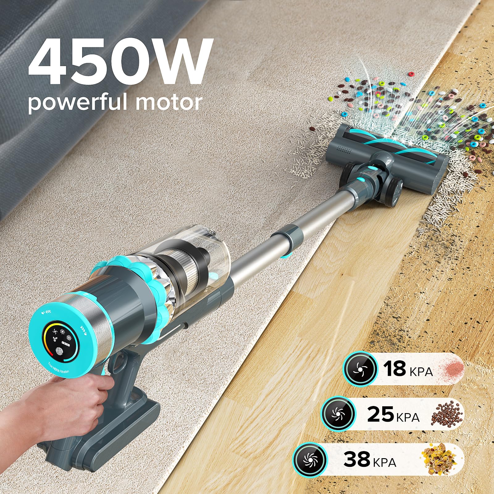 Belife Bvc11 Cordless Vacuum Cleaner, 450W 38Kpa Stick Vacuum With 50 Mins Runtime, 13000Rpm Burshless Motor, Powerful Vacuum Cl