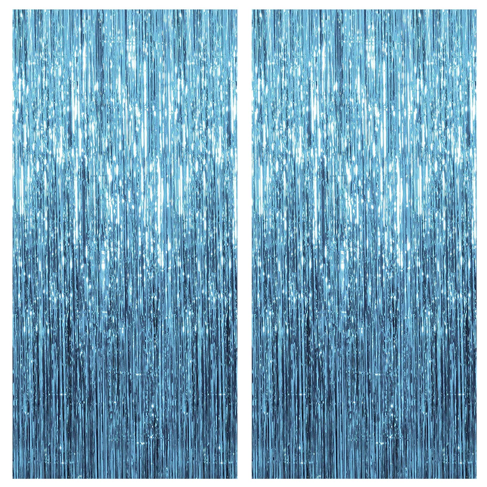 2 Pack Blue Streamers Party Decorations Blue Fringe Backdrop Ocean Themed Party Decorations Foil Curtain Backdrop Blue Birthday