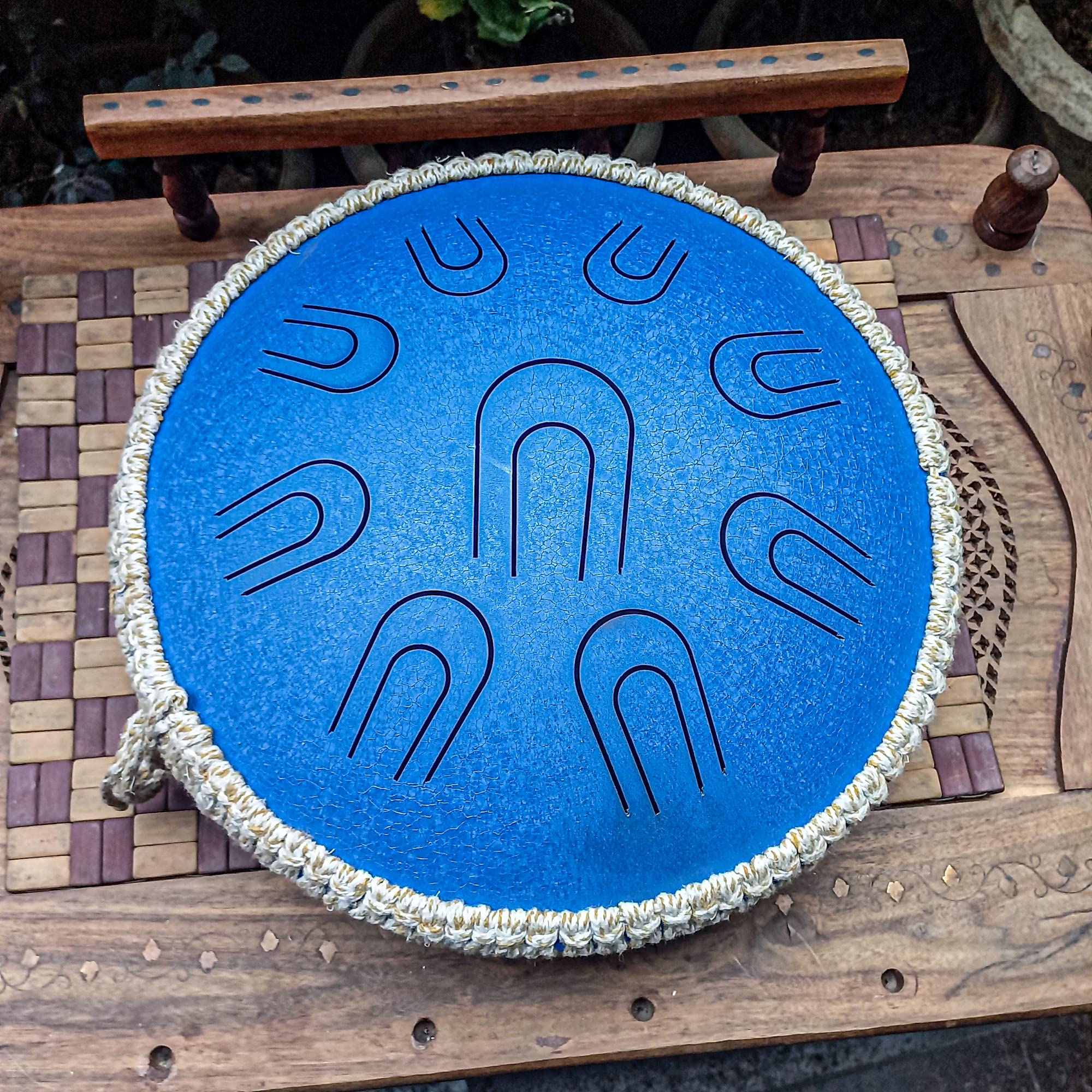 India Meets India Blue 14 Inch Steel Tongue Drum Percussion Instrument With Sling Bag And Mallets