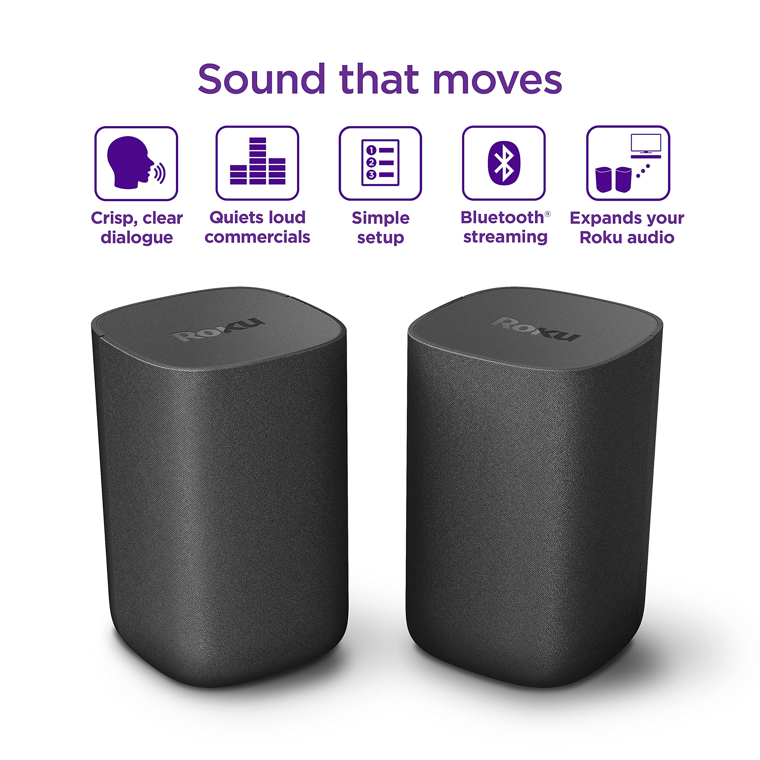 Roku Wireless Speakers (For Roku Streambars Or Roku Tv),Black 2 Count (Pack Of 1)