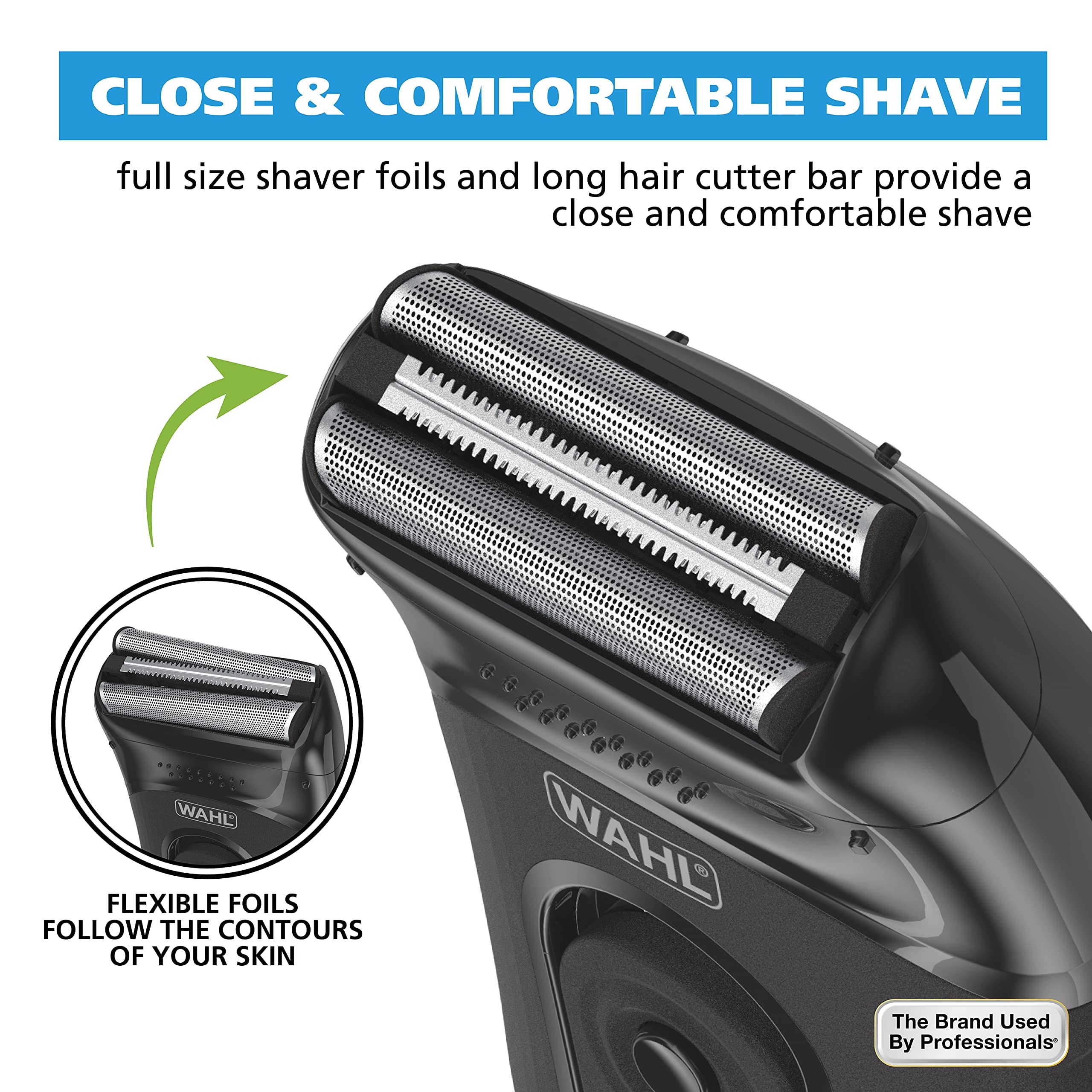 Wahl Compact Rechargeable Lithium Ion Shaver Kit With Hygienic Rinseable Foils & Cutter Bar With Dual Flexible Foils That Move W