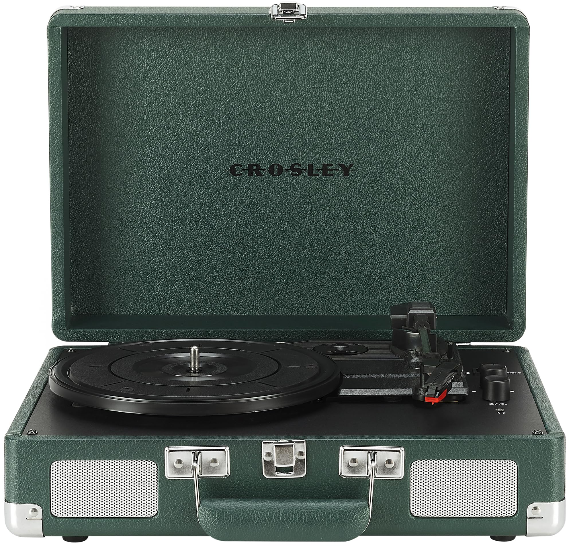 Crosley Cr8005F Em Cruiser Plus Vintage 3 Speed Bluetooth In/Out Suitcase Vinyl Record Player Turntable, Dark Emerald
