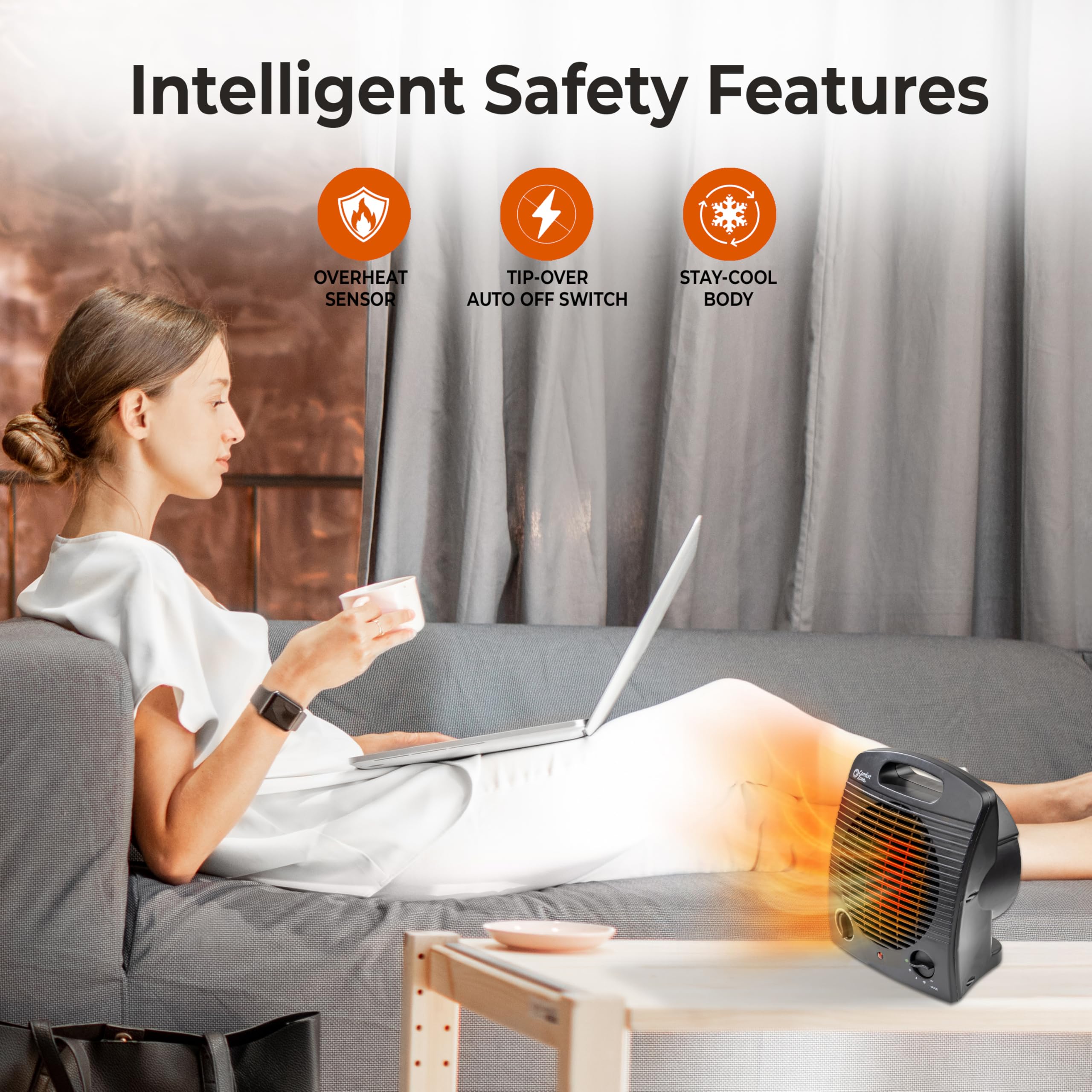 Comfort Zone Indoor Space Heater, Portable, Fan Forced, Electric, Adjustable Thermostat, Overheat Sensor, Safety Tip Over Switch