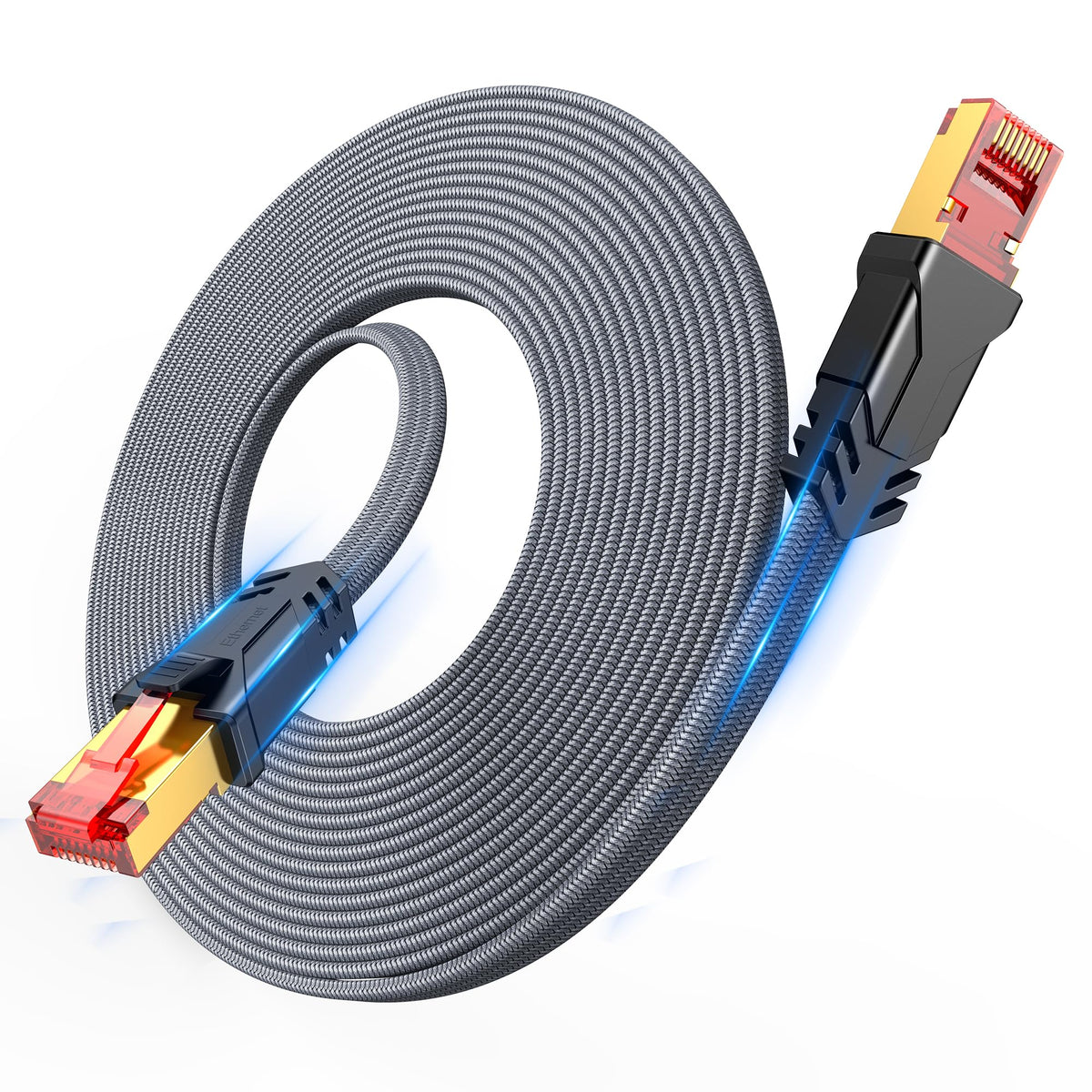Cat 8 Ethernet Cable 100 Ft,Snowkids High Speed 40Gbps,2000Mhz Braided High Duty Lan Cable,Gold Plated Rj45 Connector,S/Ftp Shie