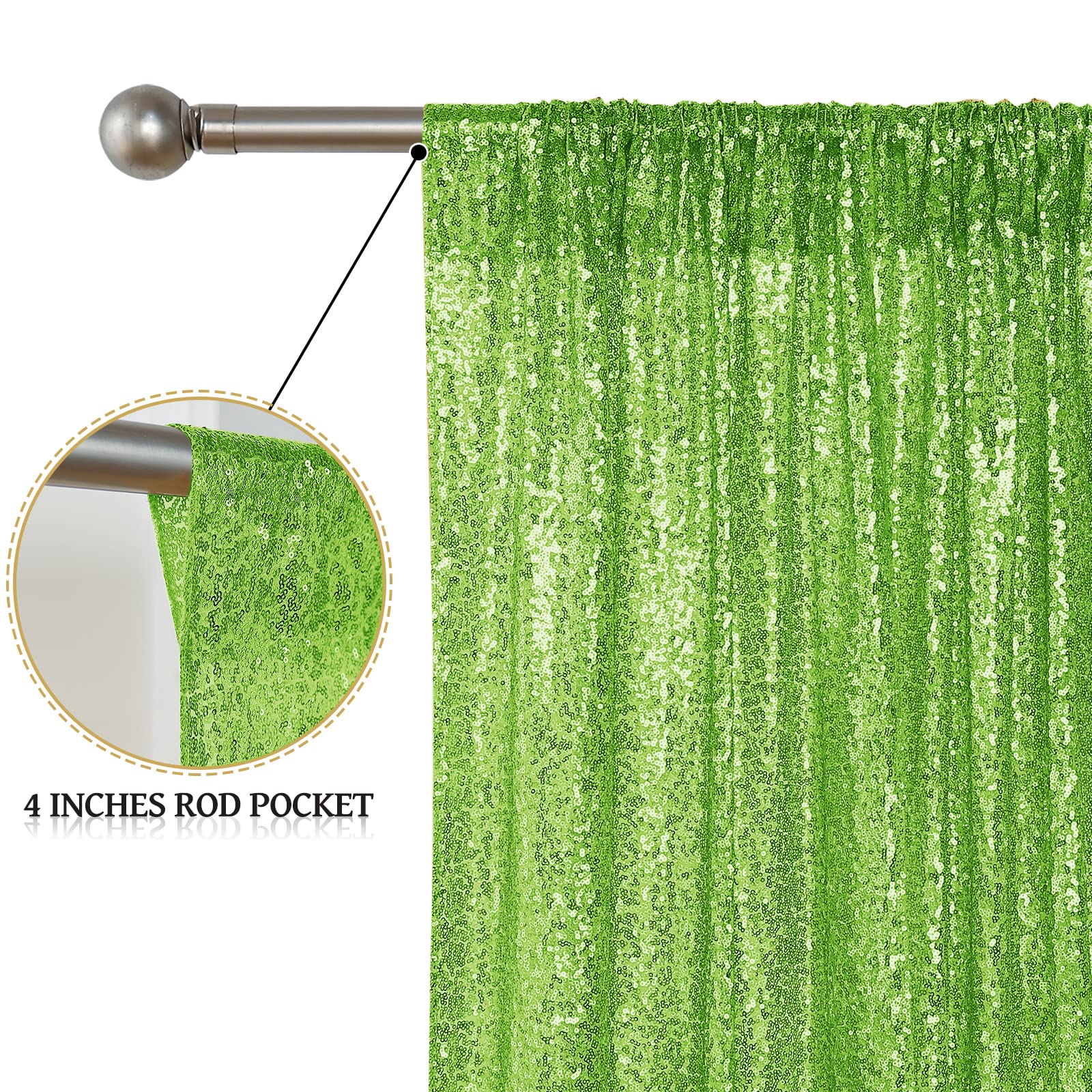 Sugargirl Green Sequin Backdrop Curtain 4 Panels 2Ftx8Ft Glitter Green Background Drapes Sparkle Photography Backdrop For Party