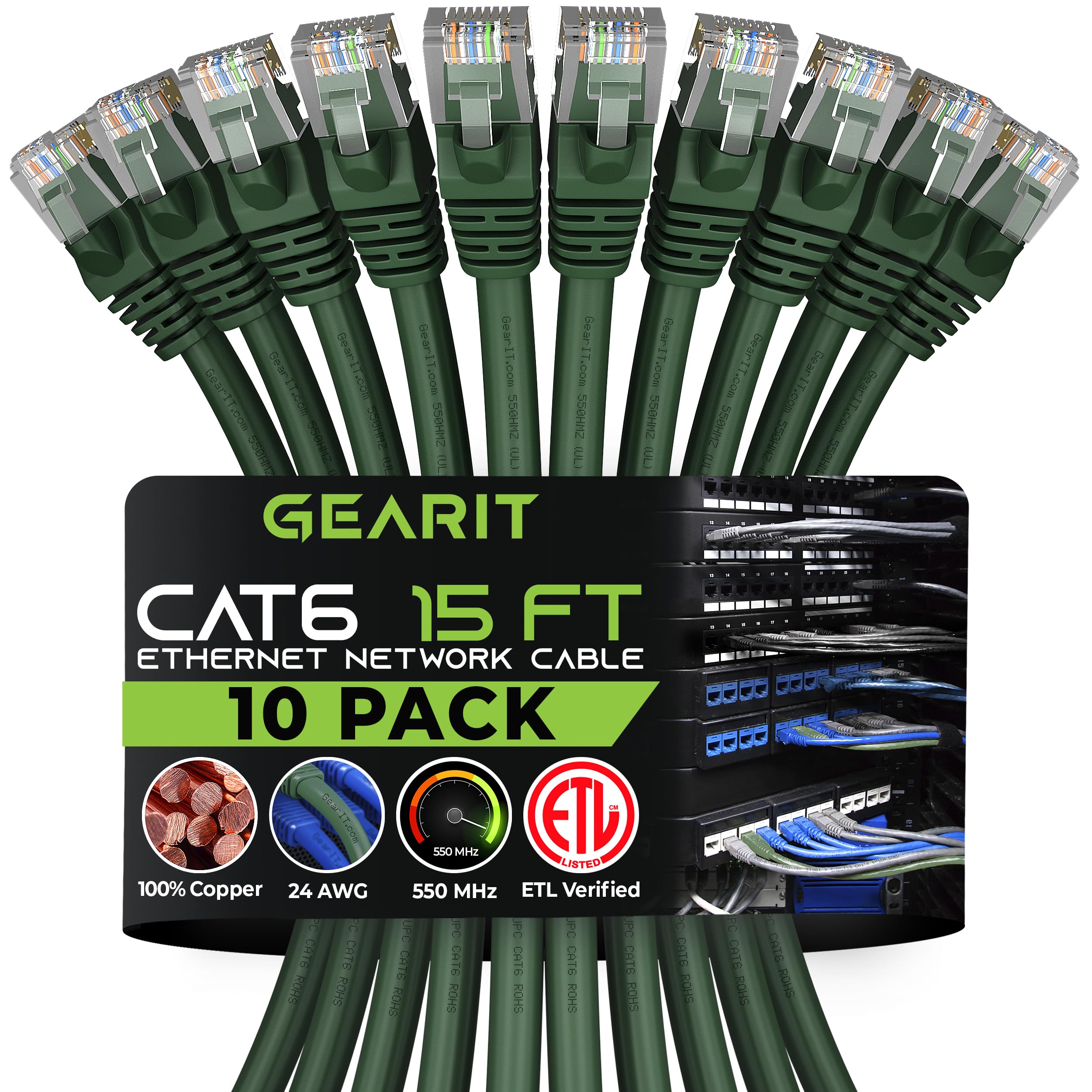 Gearit Cat 6 Ethernet Cable 15 Ft (10 Pack)   Cat6 Patch Cable, Cat 6 Patch Cable, Cat6 Cable, Cat 6 Cable, Cat6 Ethernet Cable,