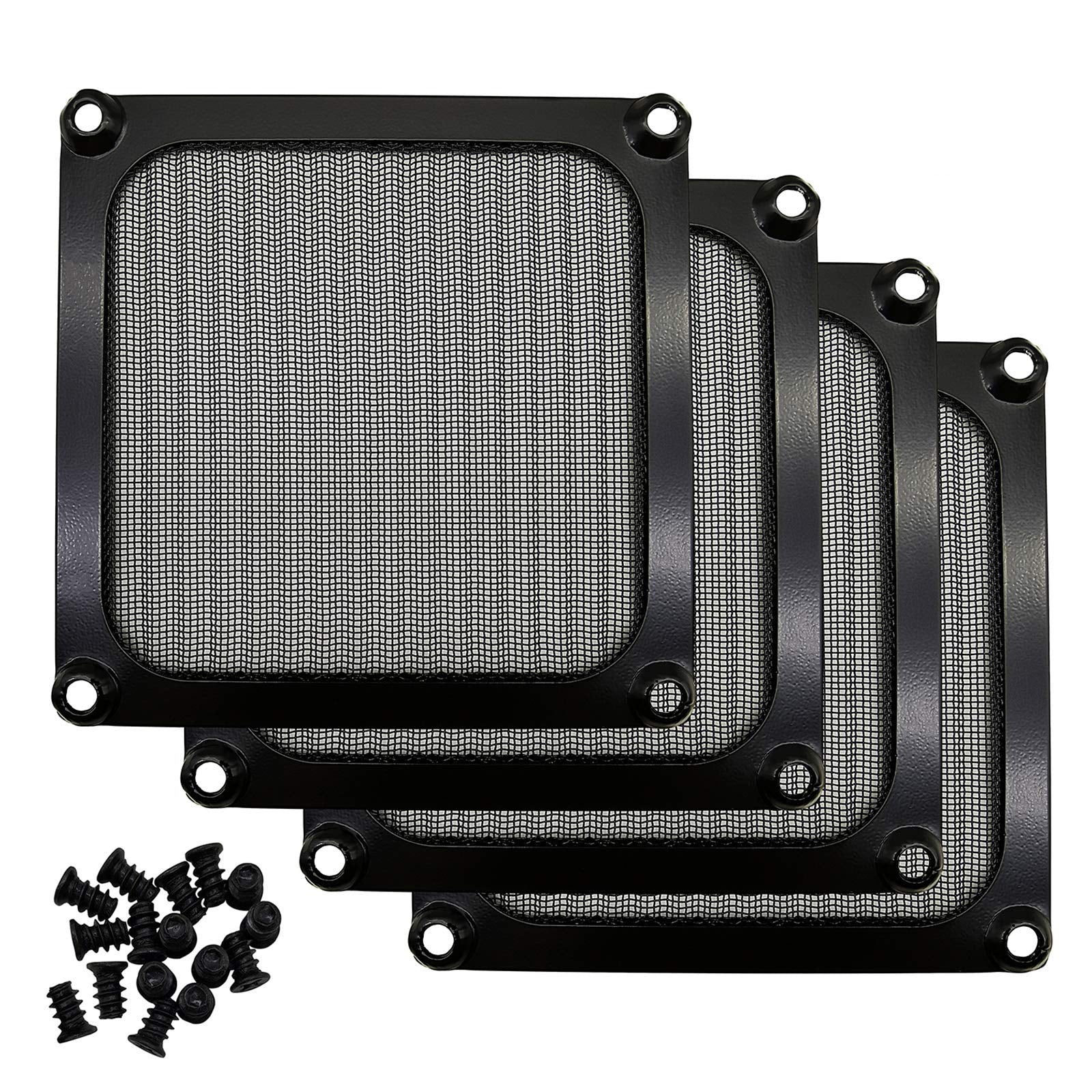 90Mm 92Mm Computer Fan Filter Grills With Screws, Aluminum Frame Ultra Fine Stainelss Steel Mesh   4 Pack (Black)