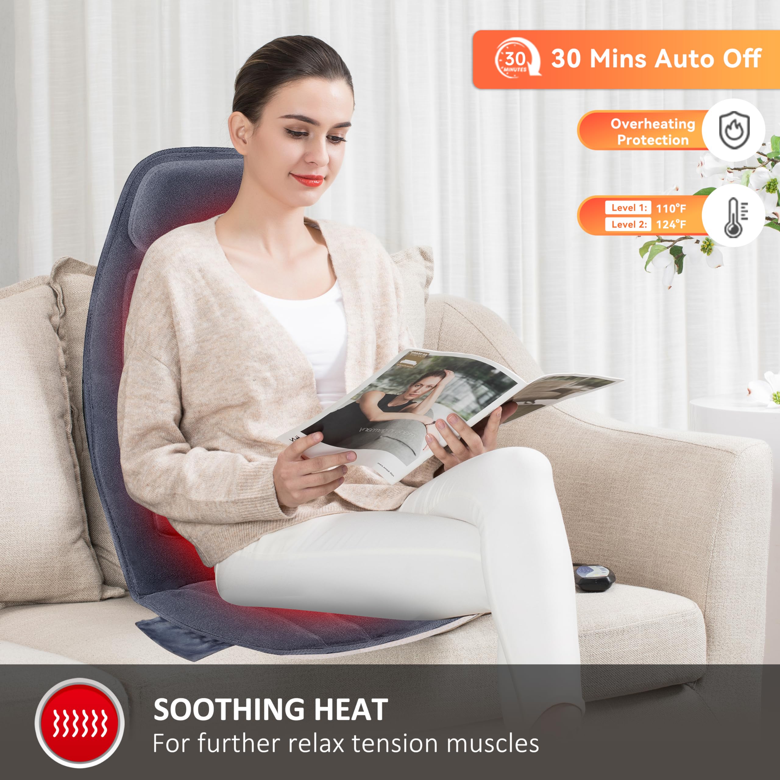 Snailax Massage Seat Cushion With Heat   Extra Memory Foam Support Pad In Neck And Lumbar,10 Vibration Massage Motors, 2 Heat Le