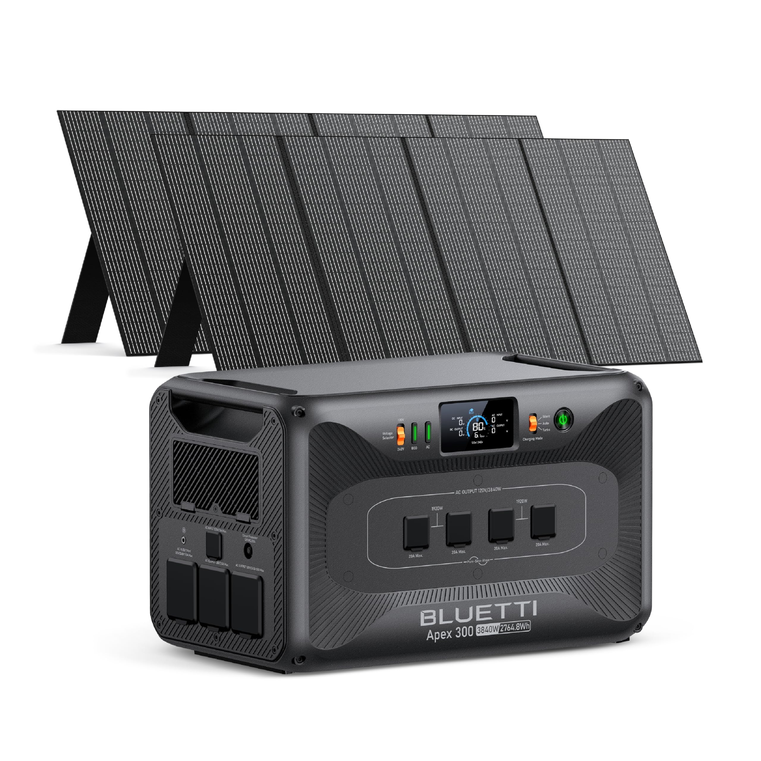 BLUETTI Apex 300 Solar Generator with 2 350W Solar Panels, 2764.8Wh LFP Battery Backup with 6 3840W AC Outlets (7680W Surge), 12
