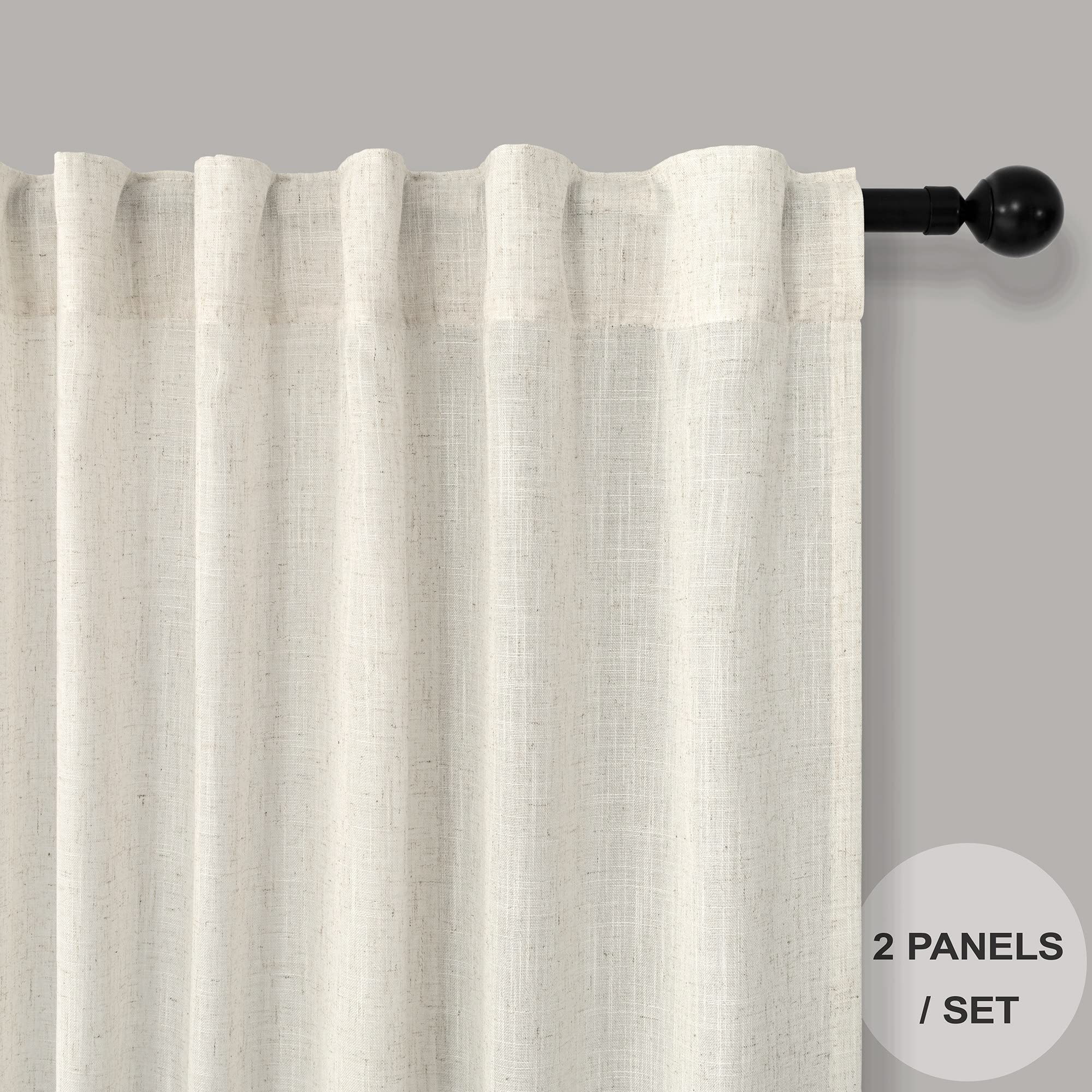 Natural Linen Curtains 38 Inch Wide For Door 2 Panel Rod Pocket Back Tab Semi Sheer Neutral Cream Curtains For Small Windows Bat