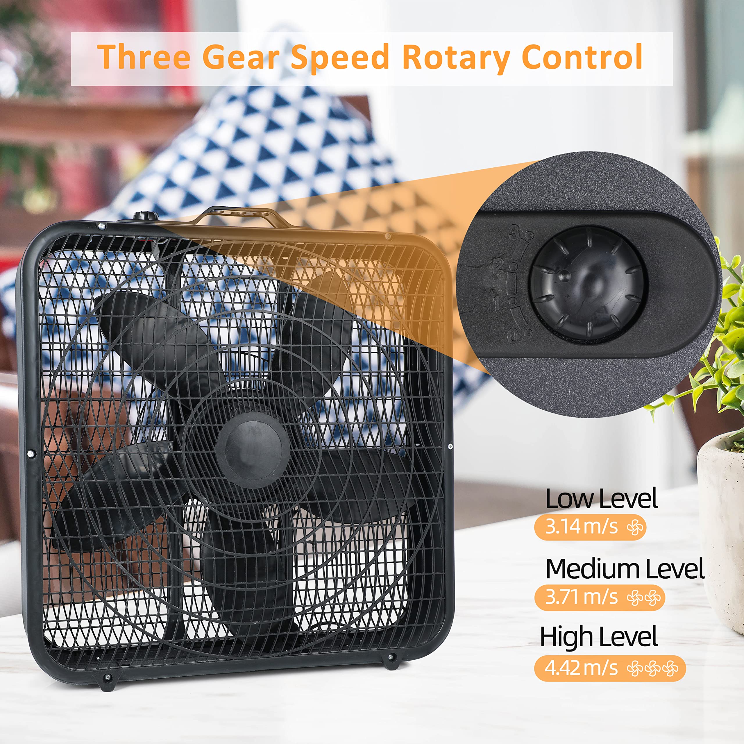 Simple Deluxe 20    Box Fan, 3 Speed Cooling Table Fan With Aerodynamic Shaped Fan Blades, Convenient Carry Handle And Safety Gr