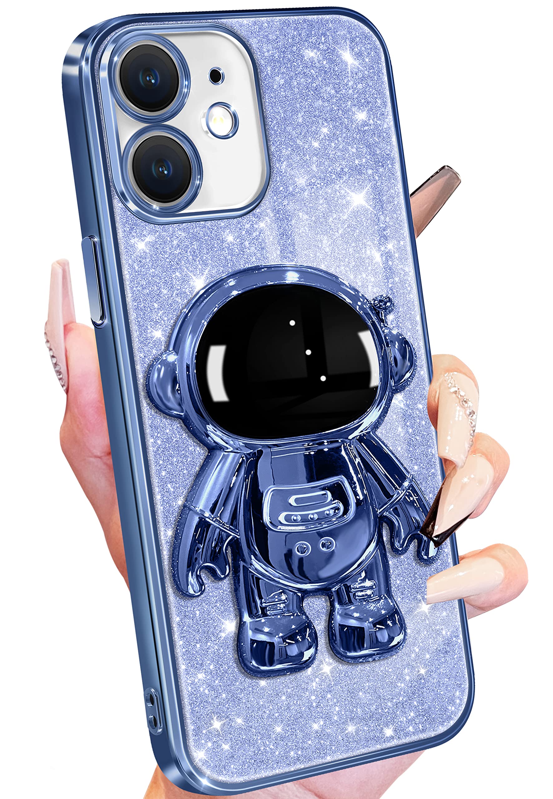 Buleens For Iphone 11 Blue Case Astronaut, Clear Cases For Iphone 11 With Glitter Paper & Spaceman Stand, Women Girls Cute Elect
