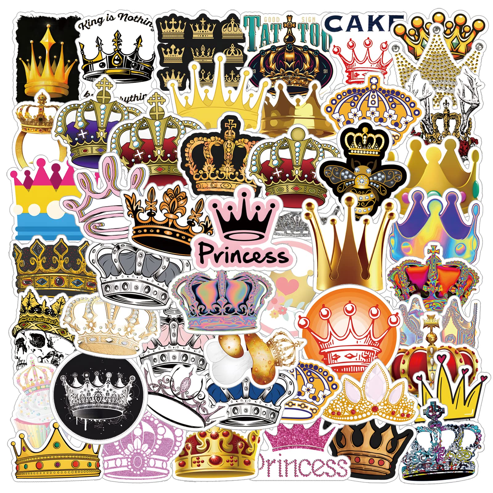 Imperial Crown Stickers 51Pcs Cute Cartoon Gold Right Shine Pack | Cool Colorful Deacls Graffiti Vinyl Pvc Waterproof For Adults