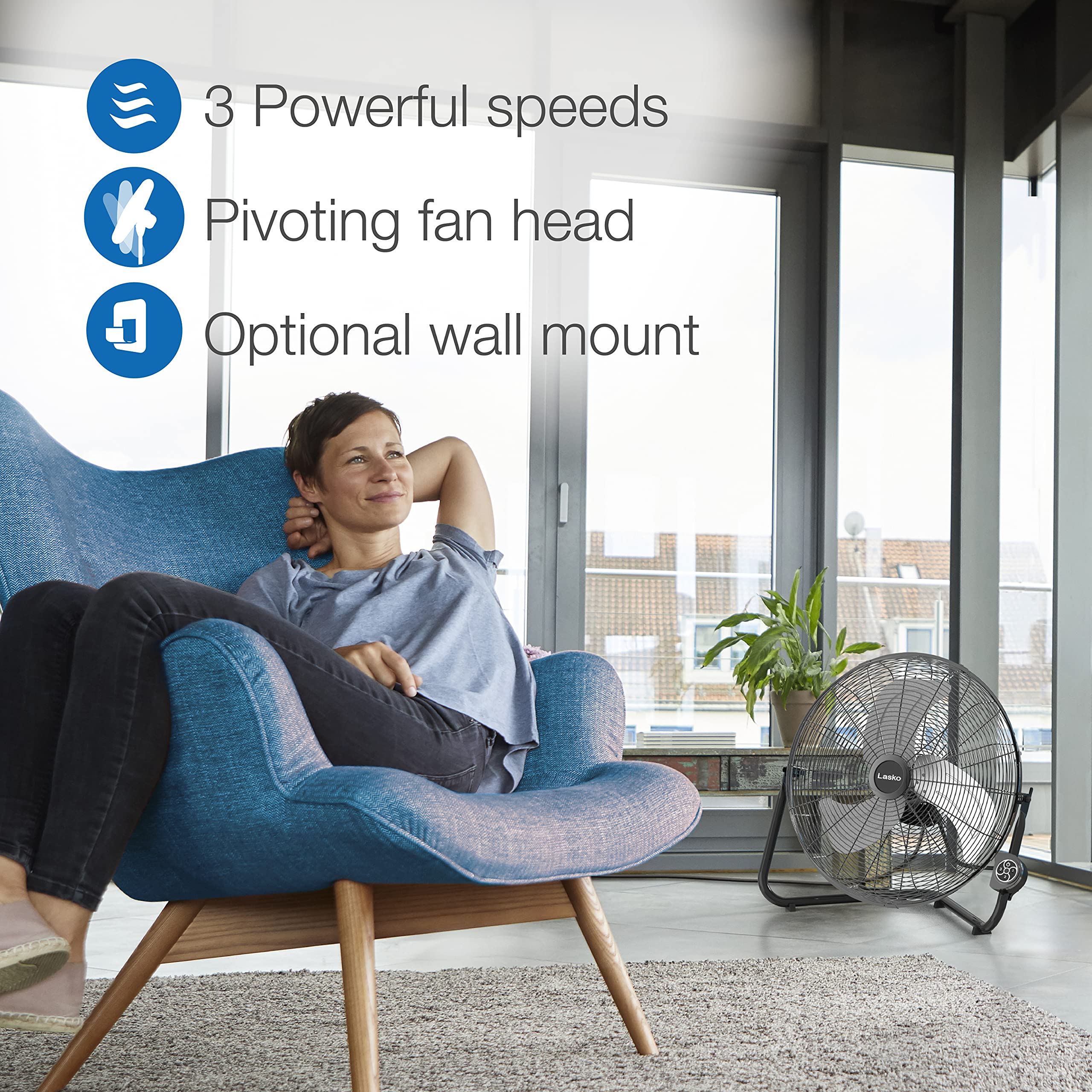 Lasko High Velocity Fan With Quickmount For Floor Or Wall Mount Use, 3 Powerful Speeds, Remote Control For Garage, Shop, Attic, 20', Black, H20660, Large