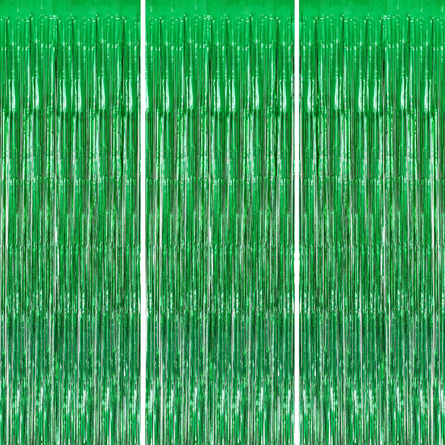 Decockrat 3 Pack Foil Fringe Backdrop   Green Shiny Tinsel Curtains For Party Decoration/Photo Booth Props   3.3X8.2 Ft Metallic