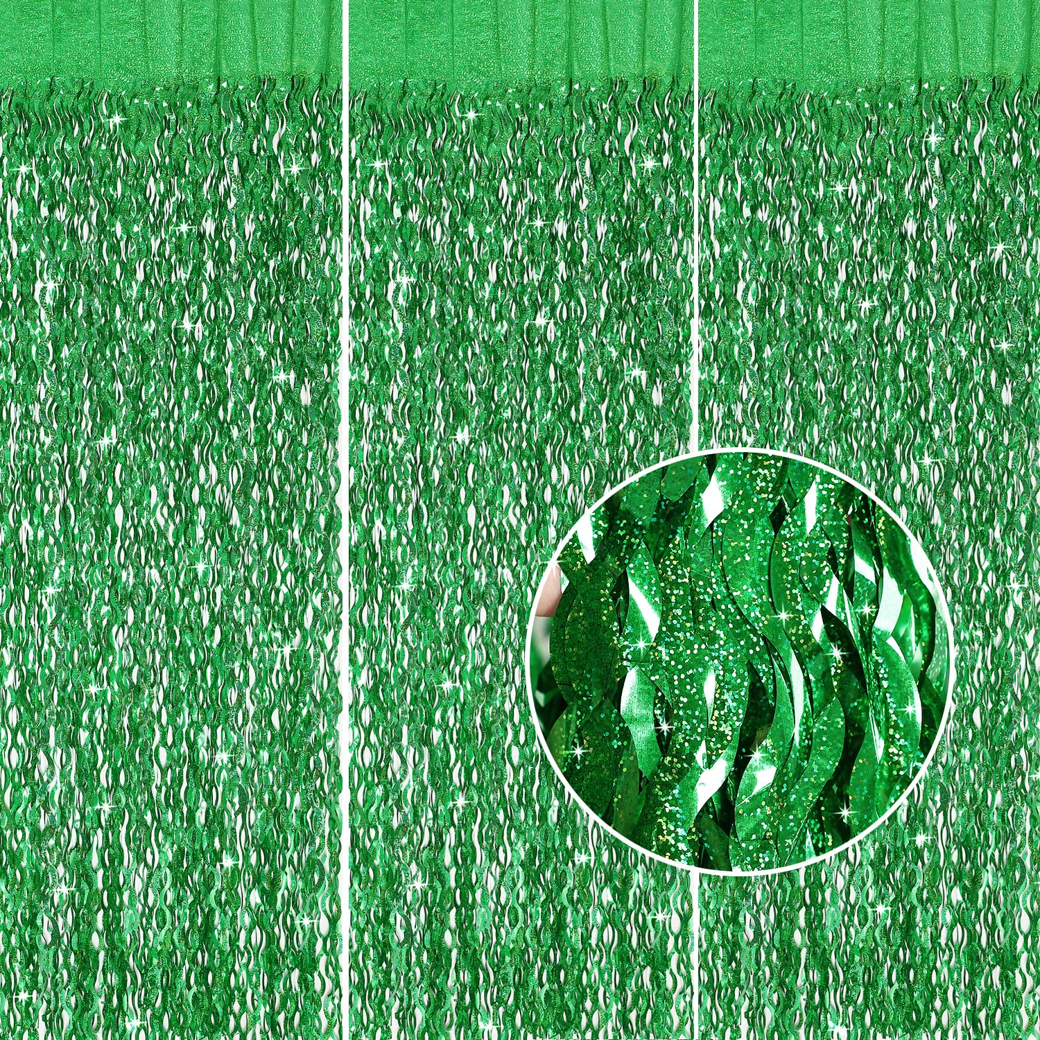 Green Foil Backdrop Curtain   Cylmfc 3 Pack 3.3 Ft X 6.6 Ft Birthday Streamers Party Curtains Decorations Backdrop Xmas Graduati