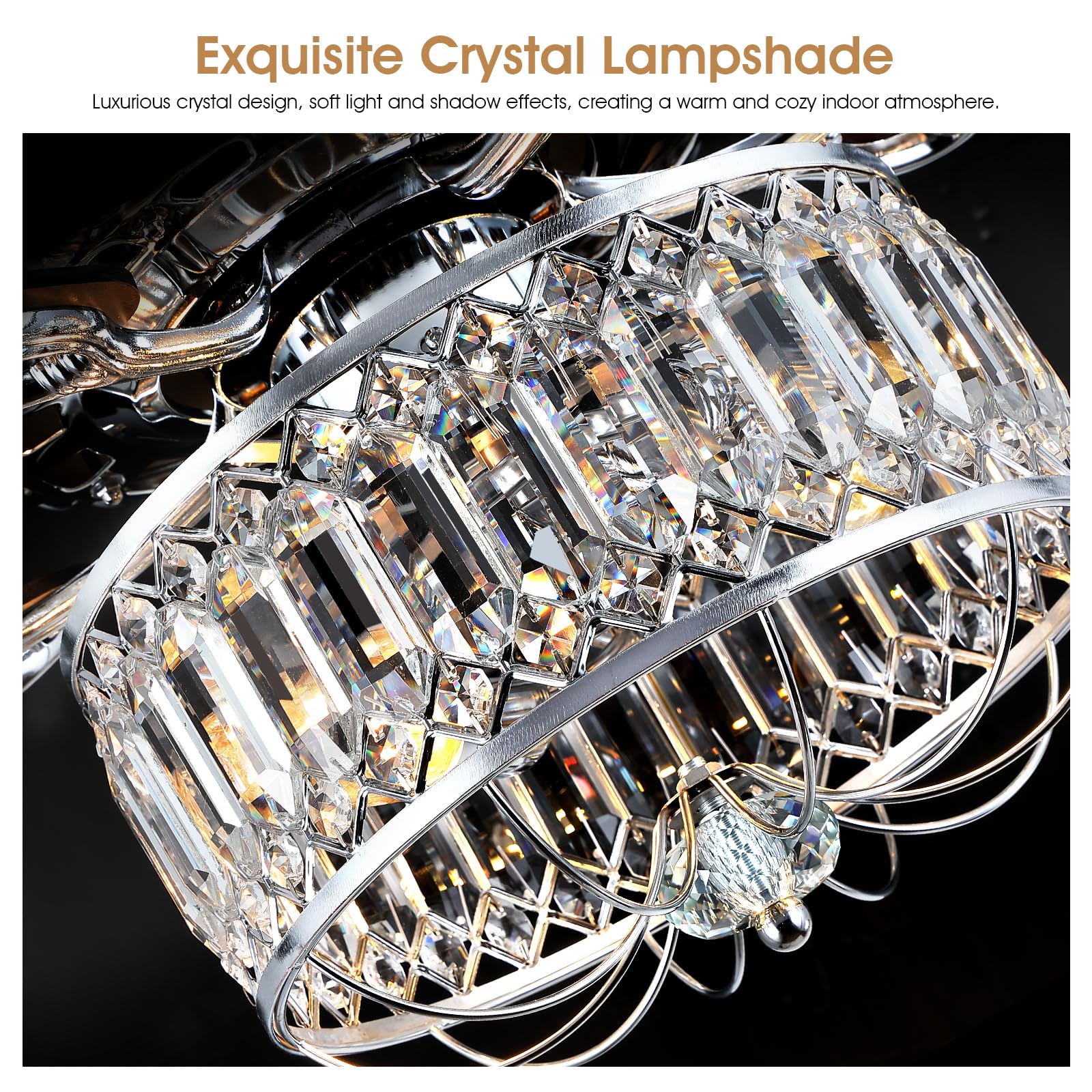 Kviflon Farmhouse Ceiling Fans With Lights And Remote, 52 Inch Indoor Chandelier Ceiling Fan With Light, Crystal Fandelier Ceili