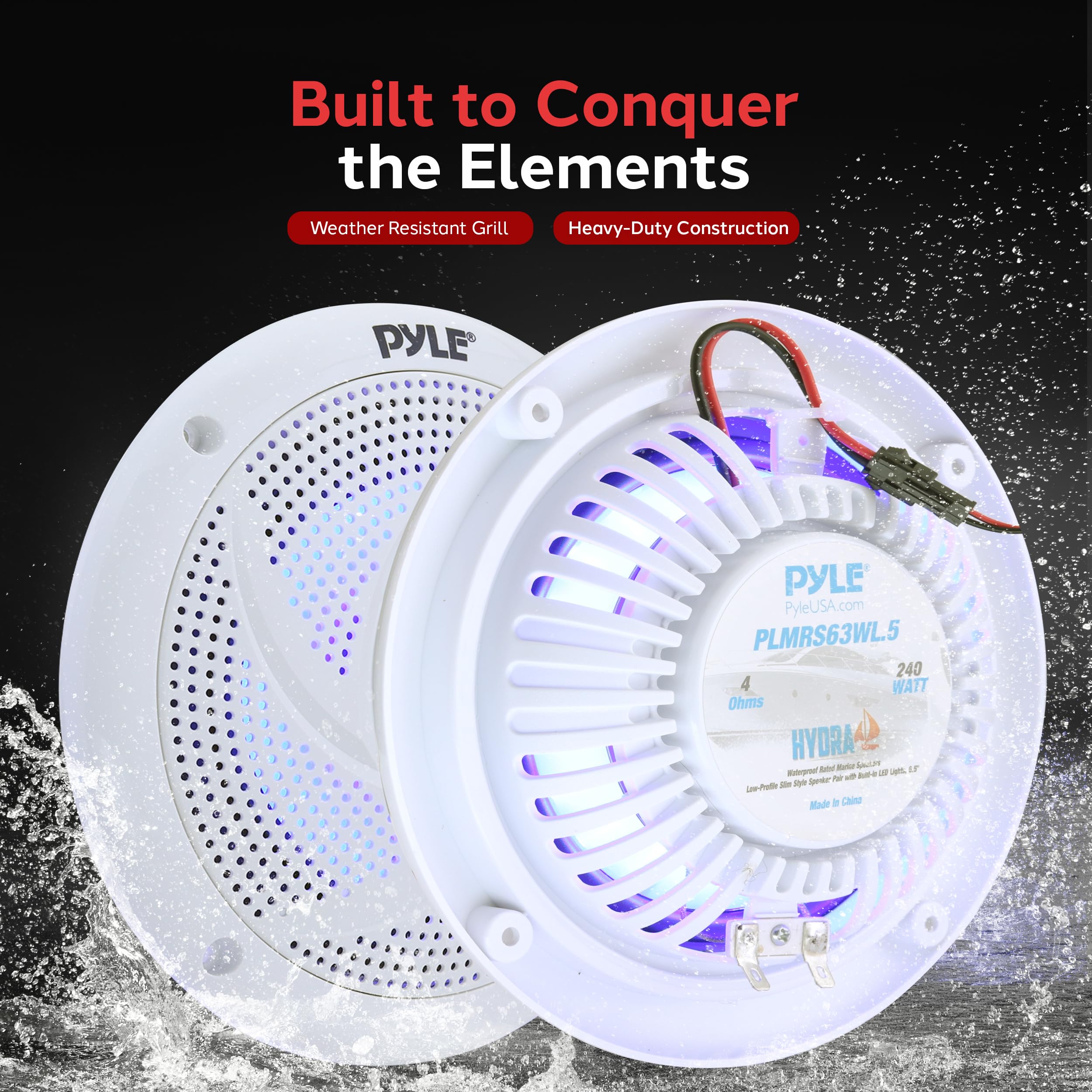Pyle Low-Profile Waterproof Marine Speakers - 240W 6.5 Inch 2 Way 1 Pair Slim Style Waterproof Weather Resistant Outdoor Audio S