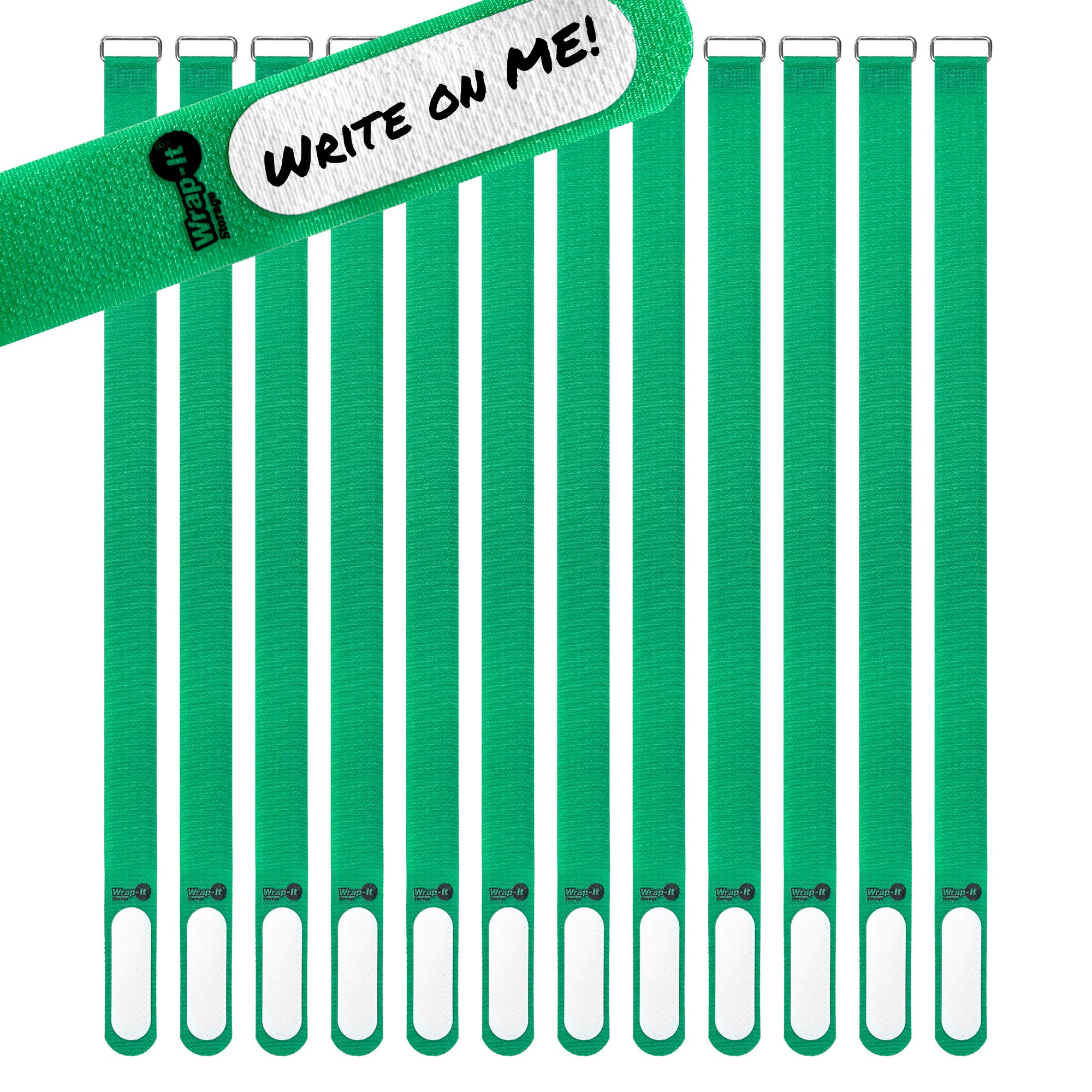 Wrap It Storage Cinch Straps, 18'' 12 Pack (Green), Features Buckle And Write On Label For Easy Cord Identification And Cable Ma