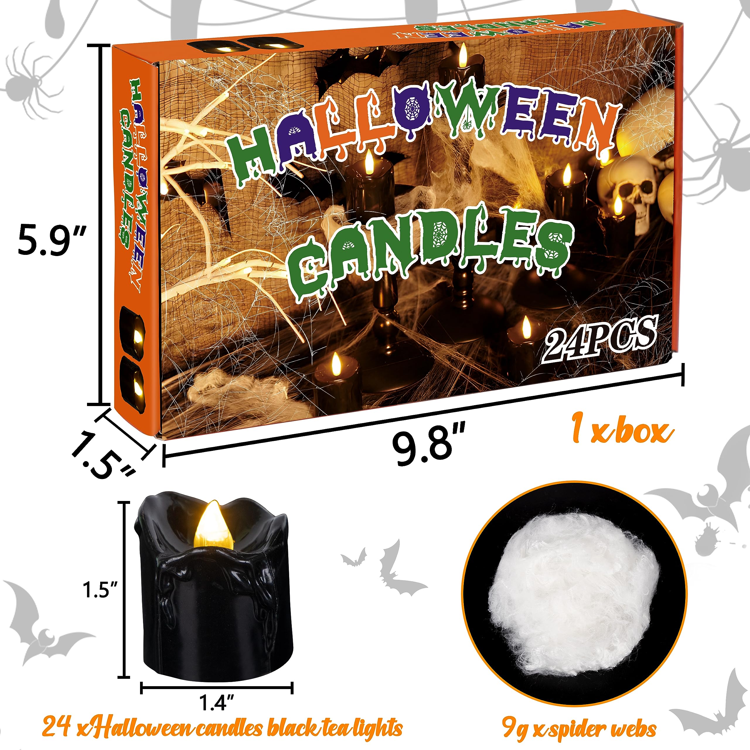 Renbuzhu 24Pcs Halloween Decorations Indoor Candles Black Tea Lights: Led Flameless Tealight Battery Operated Table Decor With S