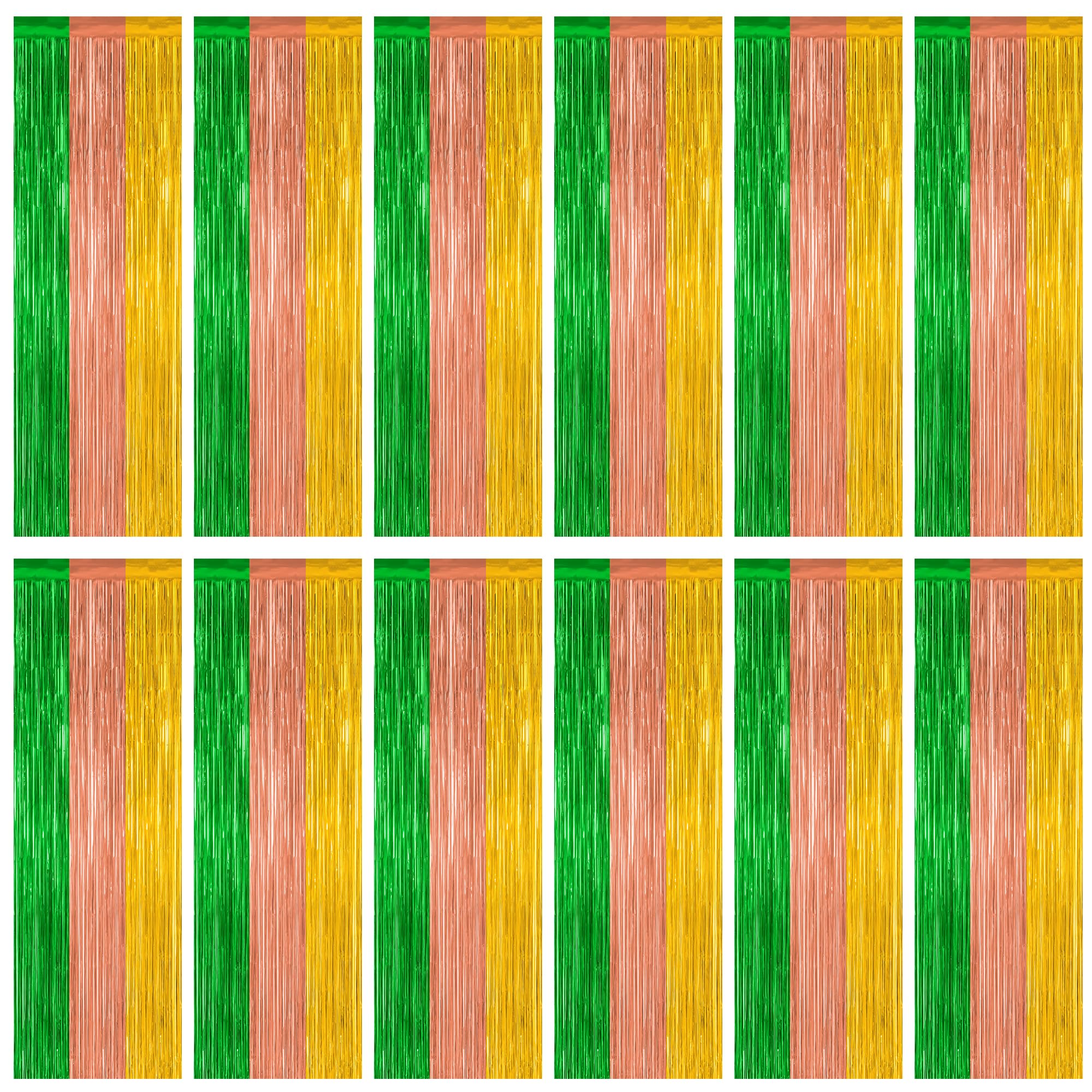 12 Pack Hawaiian Party Decorations, 3.28 FT x 7.05 FT Luau Party Decorations, Green Brown Yellow Luau Backdrop Fringe Curtains F